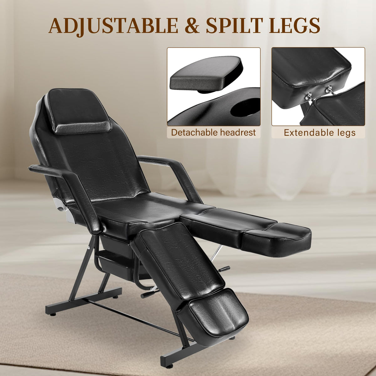 Tattoo Chair for Client, Facial Bed for Esthetician with Hydraulic Stool, Adjustable Massage Table with Split Legs Design, Professional Tilting Beauty Lash Spa Artist Salon Waxing Barber Equipment