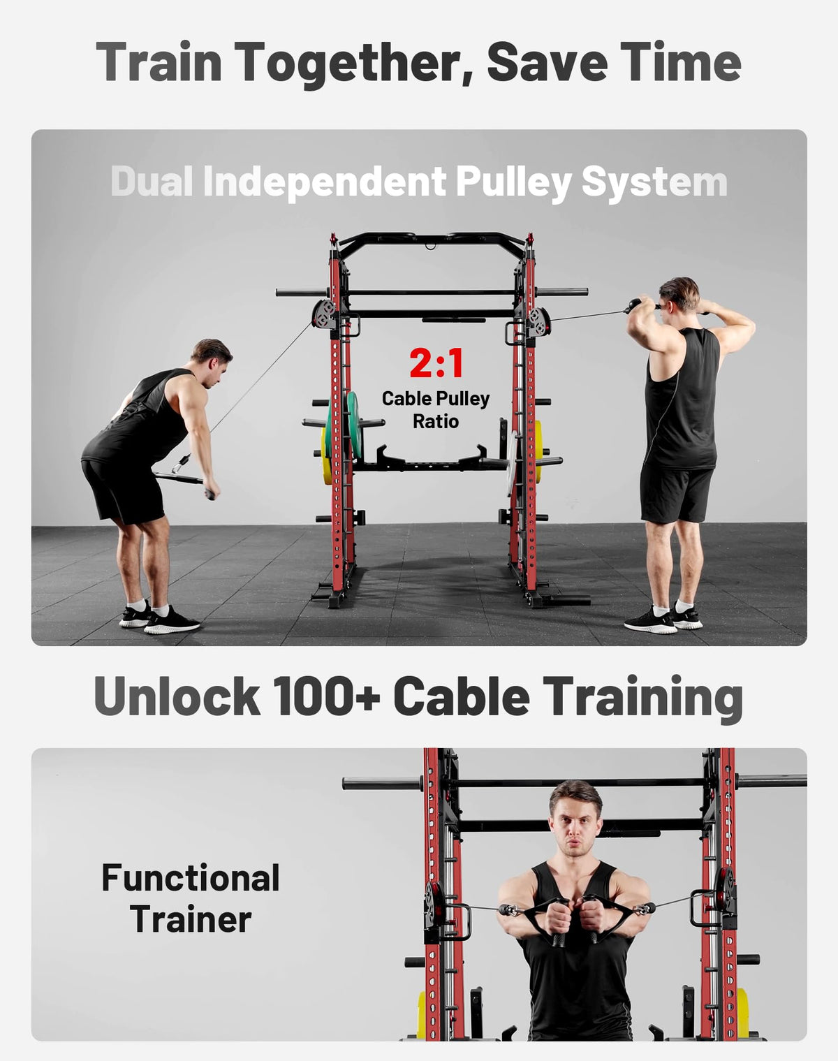Mikolo M4 2.0 Ultra Smith Machine with Aluminum Pulles, All-in-One Home Gym Power Cage with LAT Pulldown & Cable Crossover, Squat Rack for Full Body Workouts (Red)
