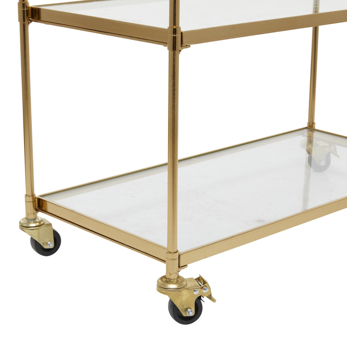 Deco 79 Metal Rolling 3 Glass Shelves Bar Cart with Lockable Wheels, 38" x 14" x 31", Brass