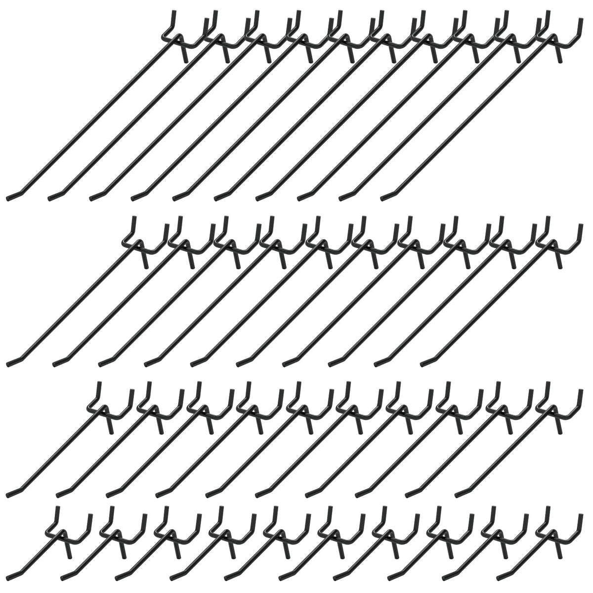 Waltool 40Pcs 2" /50mm Stainless Steel Pegboard Display Hooks Bulk Set, Black Garage Organization Peg Wall Hook Metal Slatwall Panel Hook Fit 1/8 and 1/4 Inch Pegboard for Retail