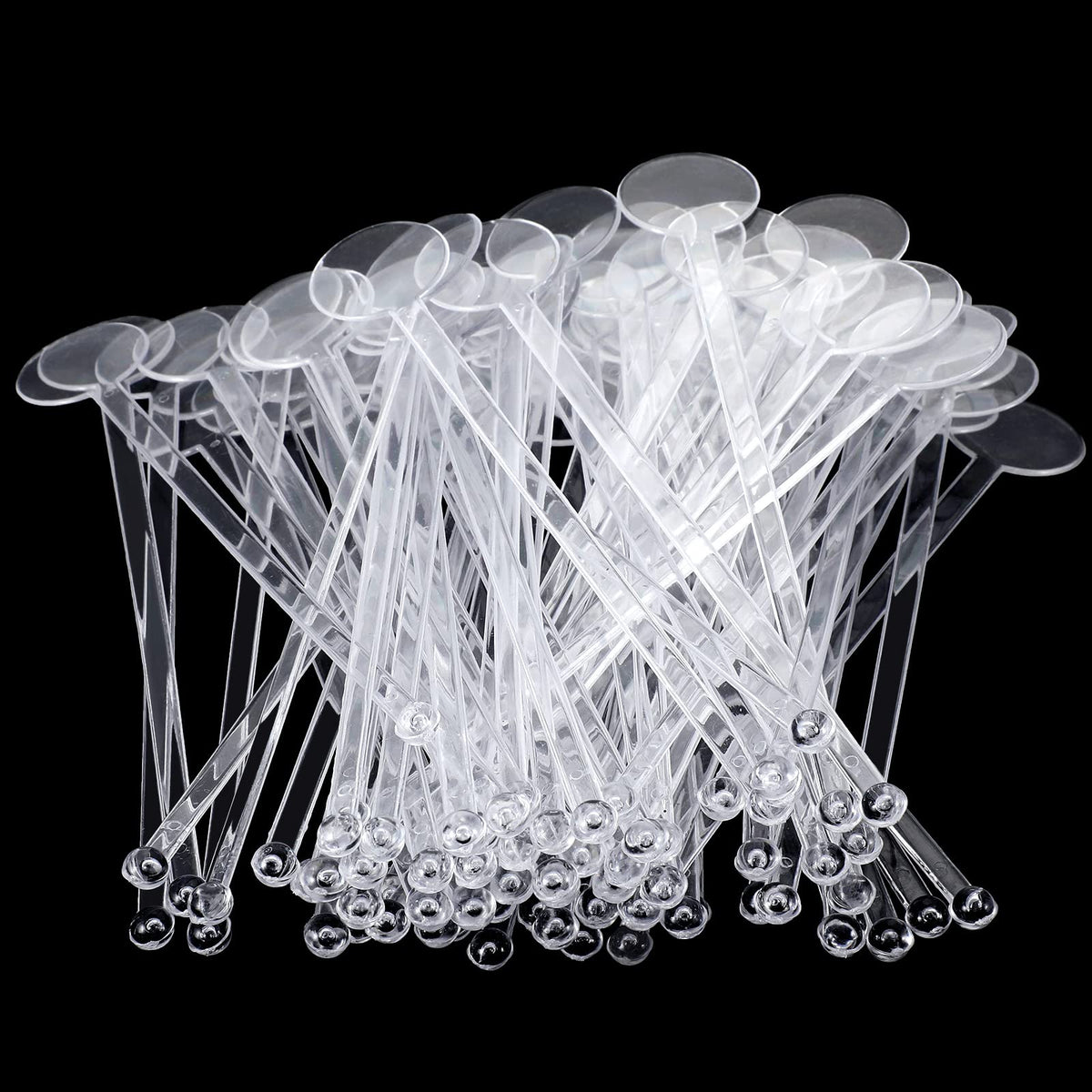 Marsui 240 Pieces 7 Inch Swizzle Sticks for Cocktail Coffee Drink Stirrers Cocktail Stirrers Disposable Stirring Sticks Plastic Disc Top for Mixing Coffee Whiskey Beverage (Clear)