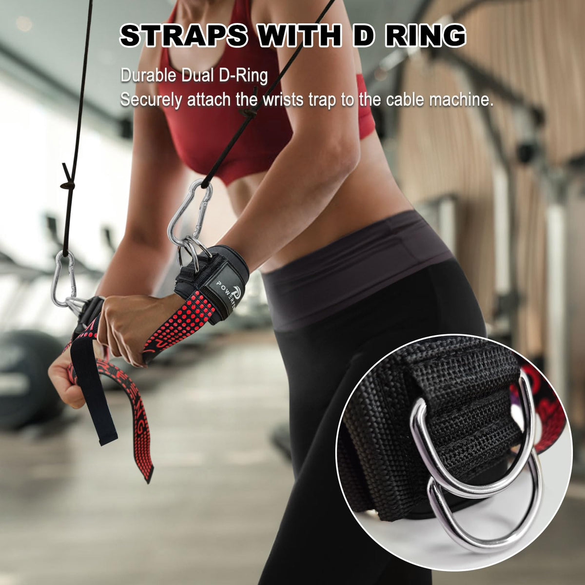 Weight Lifting Straps with D Rings for Gym Cable, Non-Slip Wrist Support, Weightlifting Straps for Bodybuilding, Powerlifting, Strength Training & Deadlifts (2Pcs)