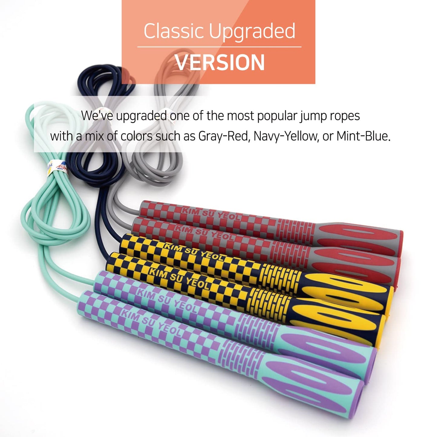 Skipping Jump Rope for Fitness Workout - Light Weight, Adjustable, Tangle Free, Excellent line control for Cardio Boxing, CrossFit, Training Exercise All Ages and Gender ( Special Luxury, KA-220, Made in Korea) (Grey-Red)