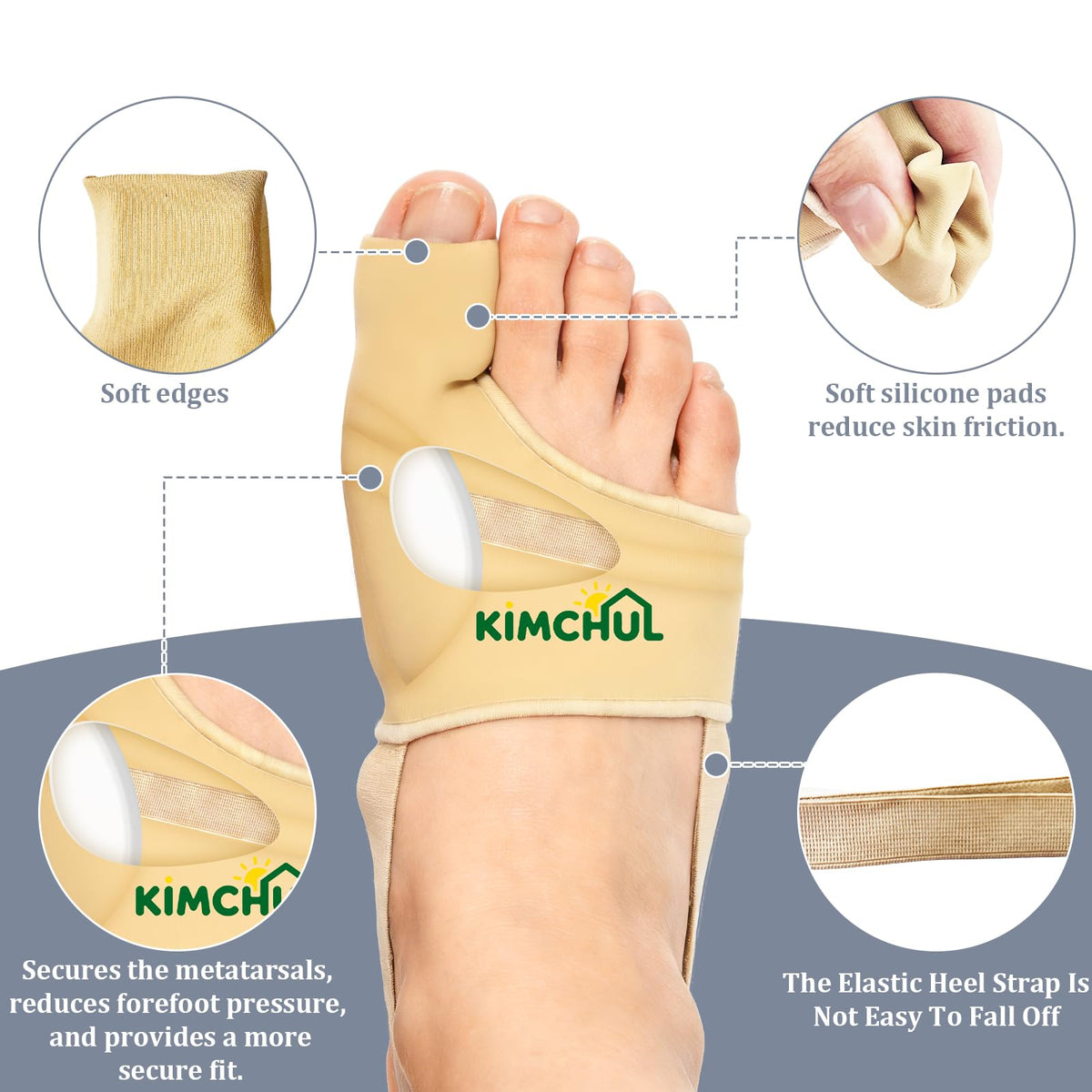 KIMCHUL 2-Pack Bunions Corrector, Unisex, Upgraded Version—Separates the big toe to relieve pain, breathable support-style bunions corrector for day and night use