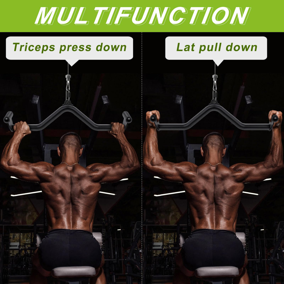 SELEWARE Multifunction-Grip LAT Pull Down Bars W/Heavy Duty Steel Tubing Structure Home Gym Workout Attachments Triceps Press Down Bar for Cable Machine Back Strength Training V-Bar Rowing Set Size M