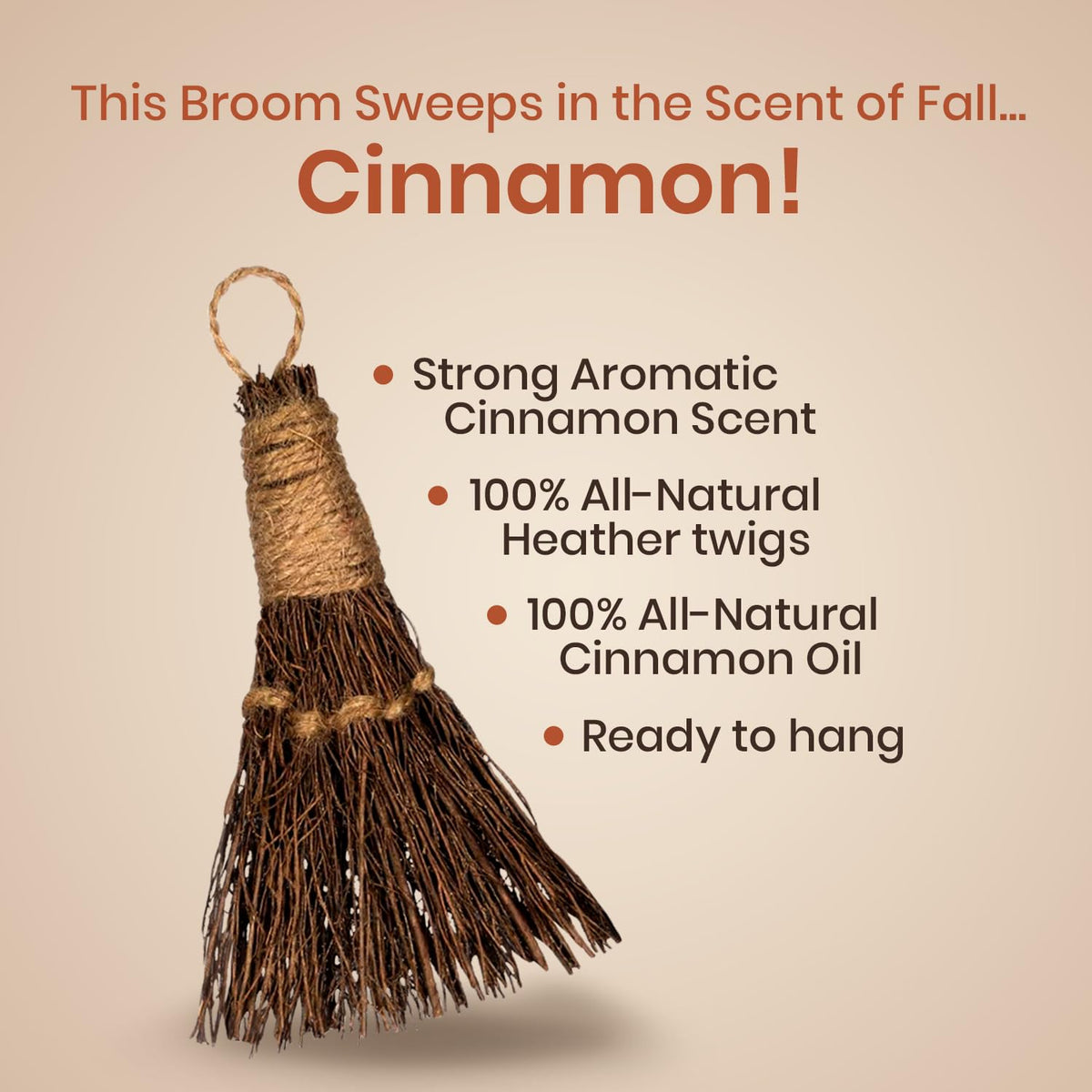 Cinnamon Broom - Cinnamon Scented 6in (3 Pack) Mini Broomsticks - Decorative Broom for Door Protection