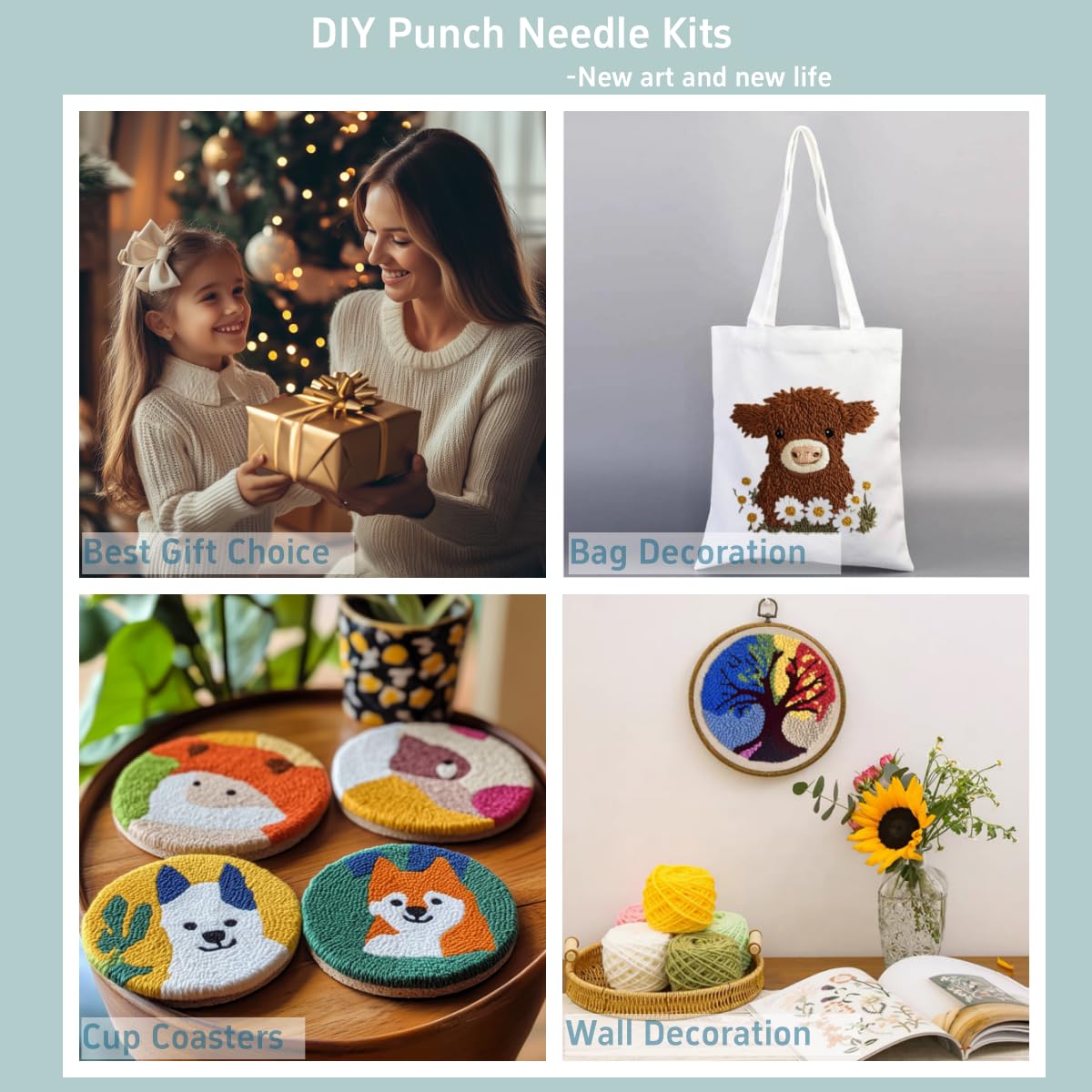 DIY Punch Needle Kits Wild Duck Mallard Portrait Easy for Beginners Embroidery Starter Set with Hoop Stress Relief Craft Hobby and Home Decor 20x20cm