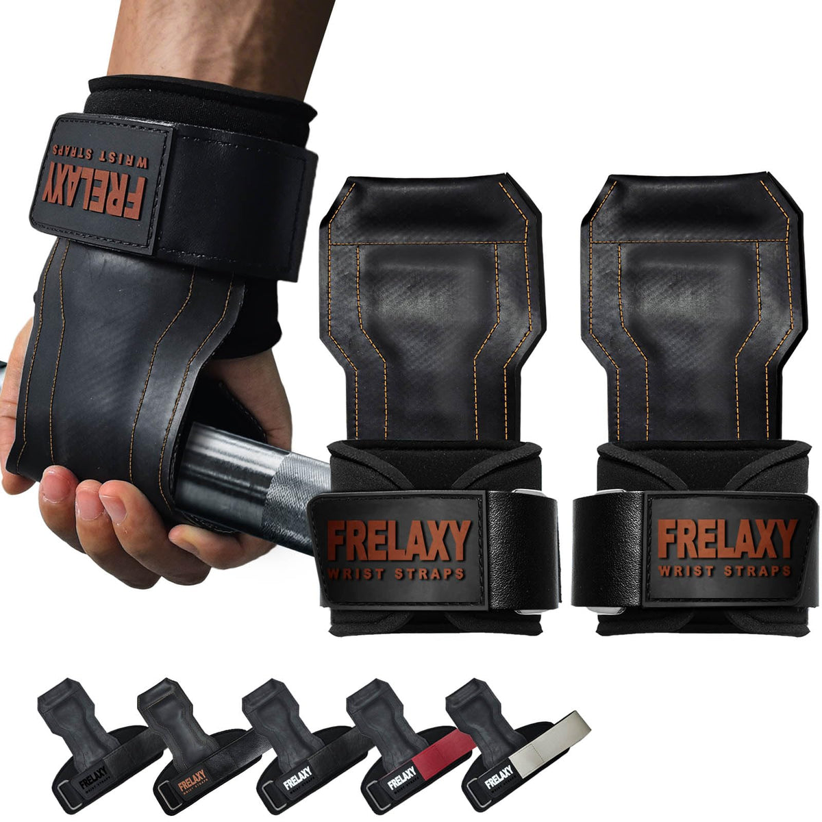 Frelaxy Lifting Wrist Straps, Rubber Weight Lifting Grips with Non-Slip Palm & Wrist Wraps Support for Deadlifts, Pull Ups, Rows, Heavy Powerlifting, Lat Pulldowns (Brown)