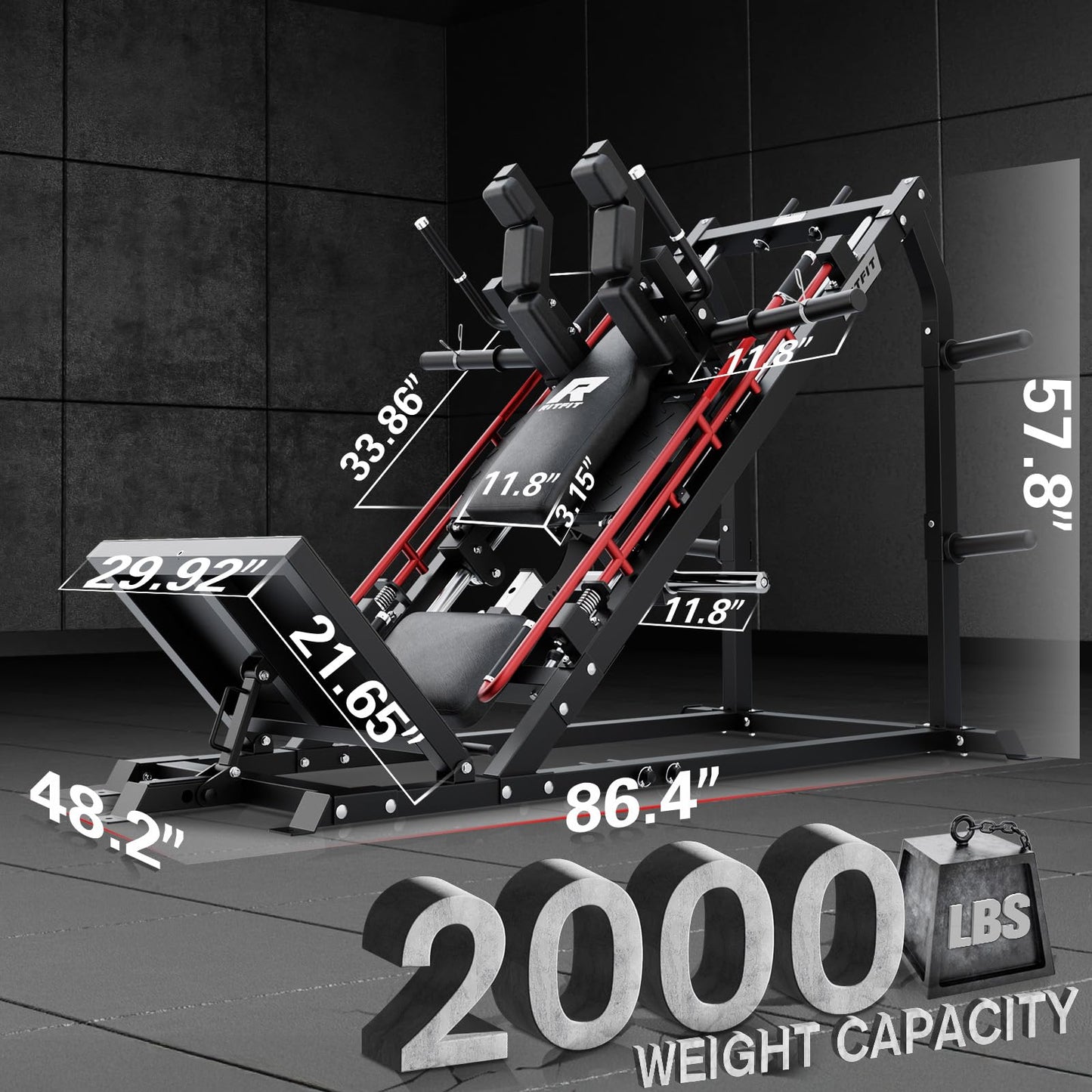 RitFit Gazelle Pro 3 in 1 Leg Press and Hack Squat Machine - High-Tensile Steel Leg Press Machine, 2000lbs Capacity, Adjustable Angles with Weight Storage (Red (with 35lb Rubber Weight Plates))