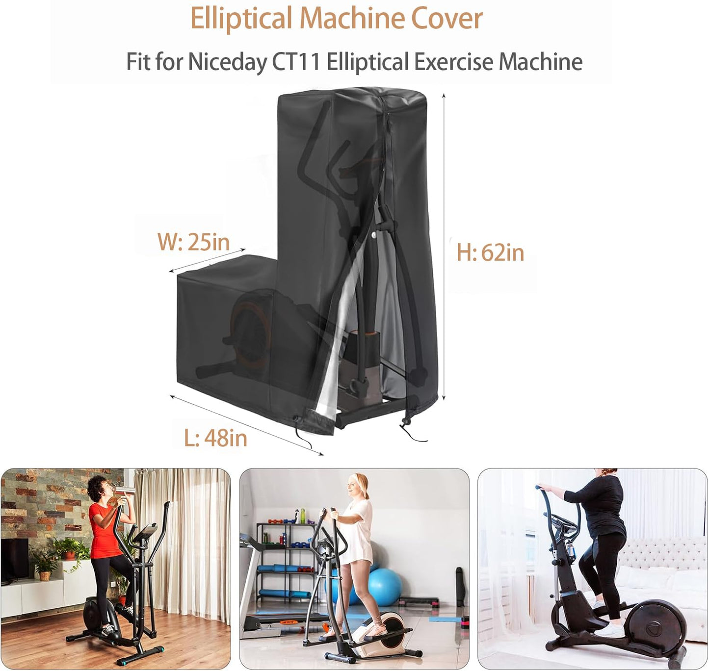 Aidetech Elliptical Exercise Machine Cover Fit for Niceday CT11, Dust-Proof Covers for Elliptical Trainer Machine for Home Use -48'D x 25''W x 62''H