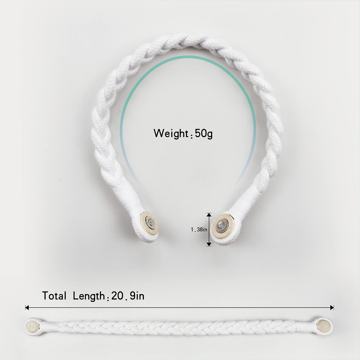 Porlau 4 Pack White Magnetic Soft Curtain Tiebacks Cotton Hand-Woven Tieback Holdback Home Decorative Tie Backs with Wooden Buckle for Home Office Decor