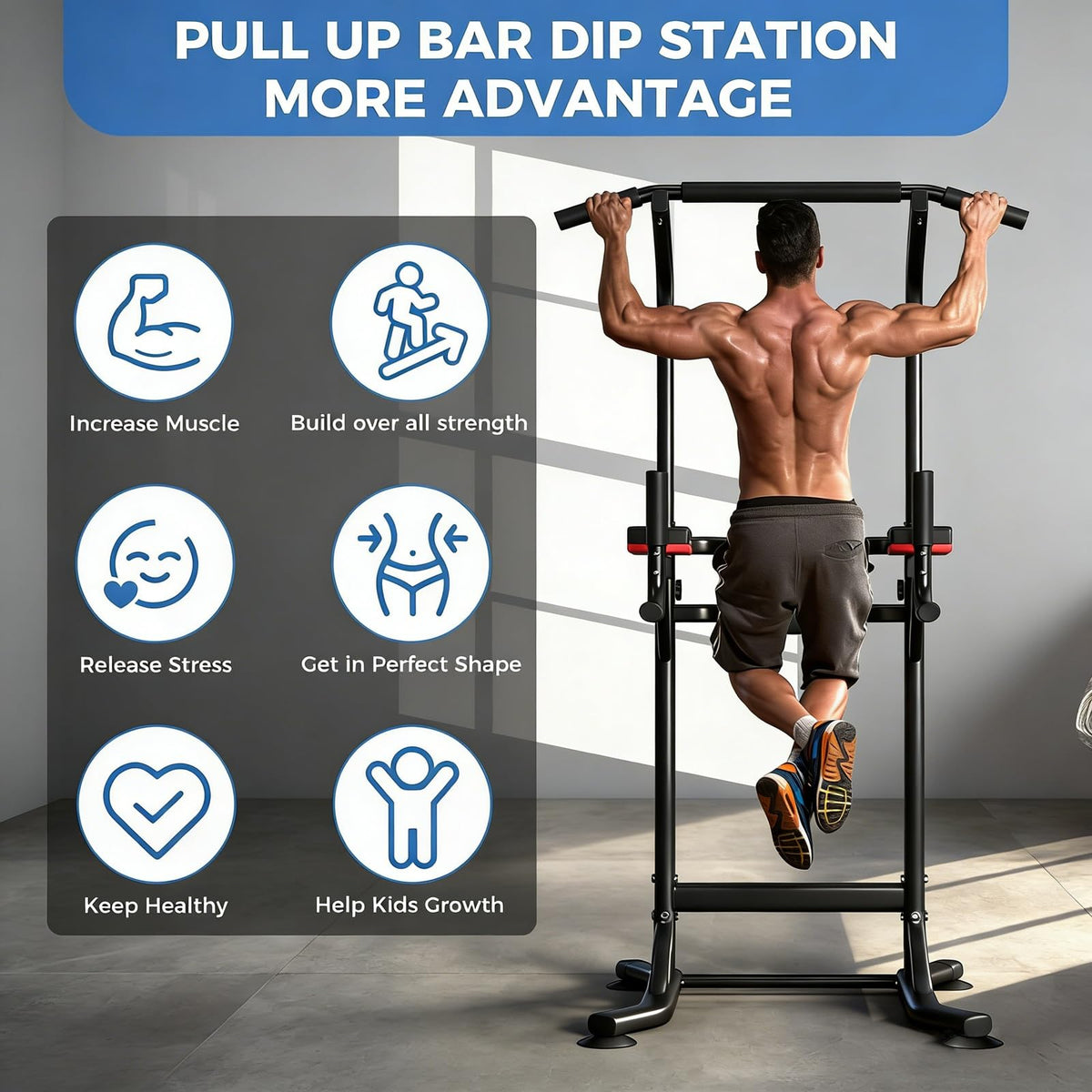 ZENOVA Pull Up Bar, Multi-Function Power Tower Dip Bar Stand Station, Strength Training Workout Fitness Equipment Home Gym Machine