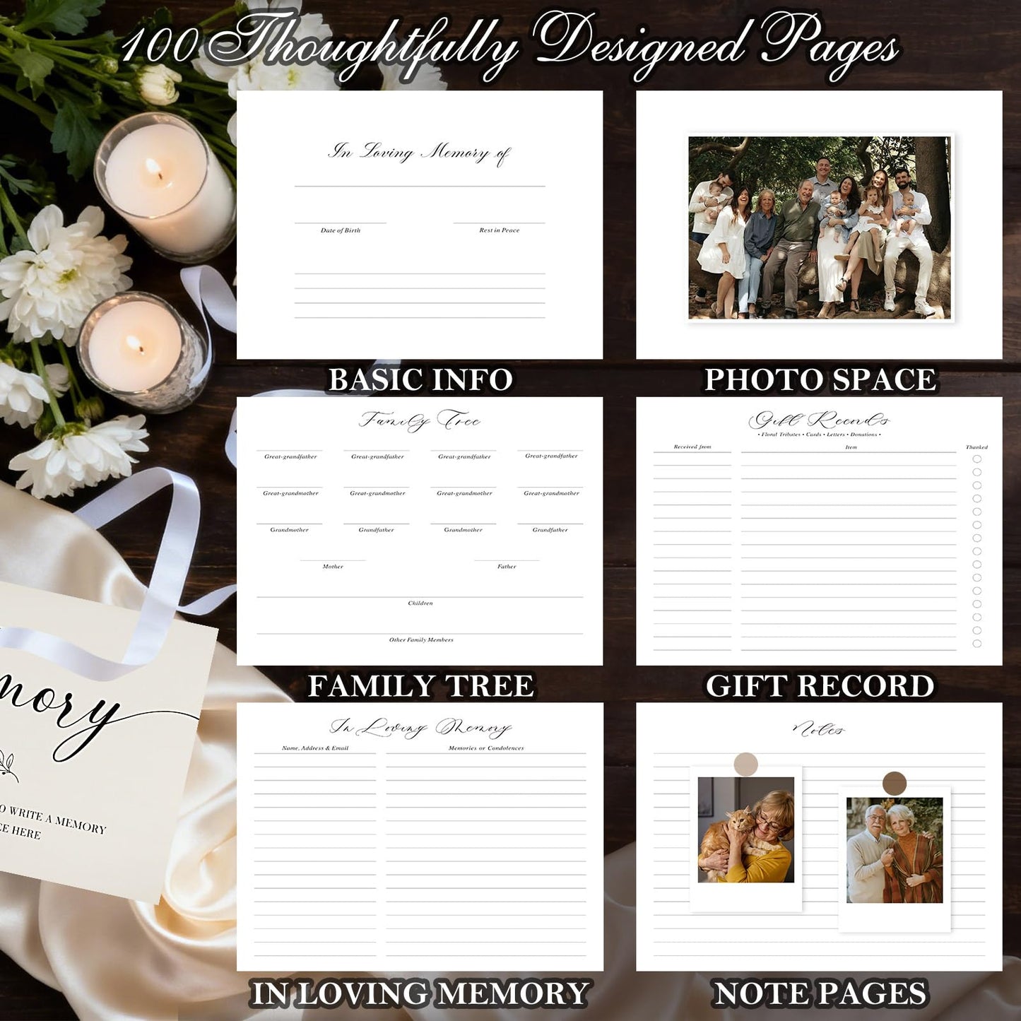 Lanpn Funeral Guest Book for Memorial Service, 100 Pages Celebration of Life Sign in Books for Guests, Funeral Favors Registry Book with Memory Table Sign, Black, Leather Cover