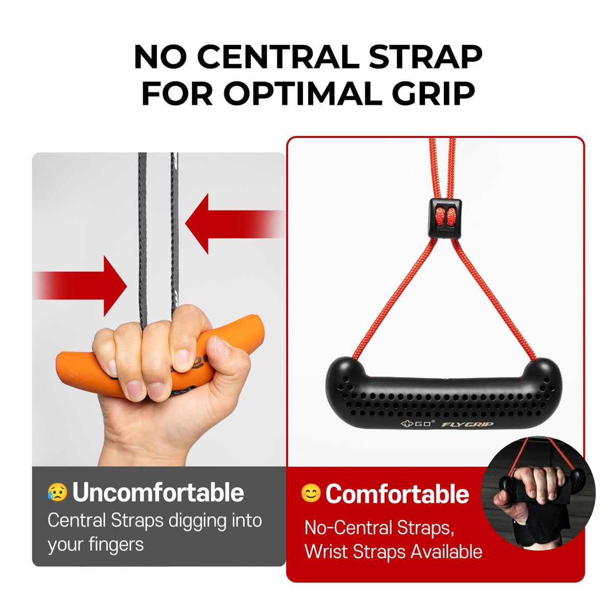 GD Fly Grip Pull Up Handles for Neutral Grip & LAT Pull Down Attachments – Perfect Grips for T-bar Row, D Handle Cable Attachment, Gym Equipment (Red Grip(Black Strap))