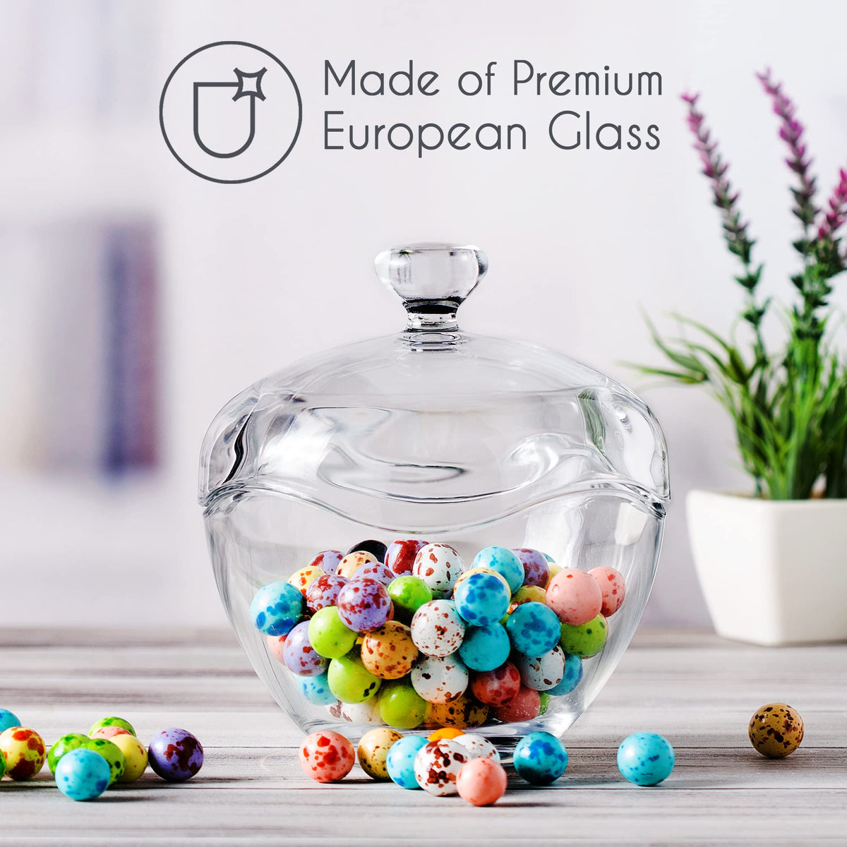 Volarium 13.5 oz Glass Candy Jars for Candy Buffet with Lid, Cookie Jar, Apothecary Jar, Food Storage Container