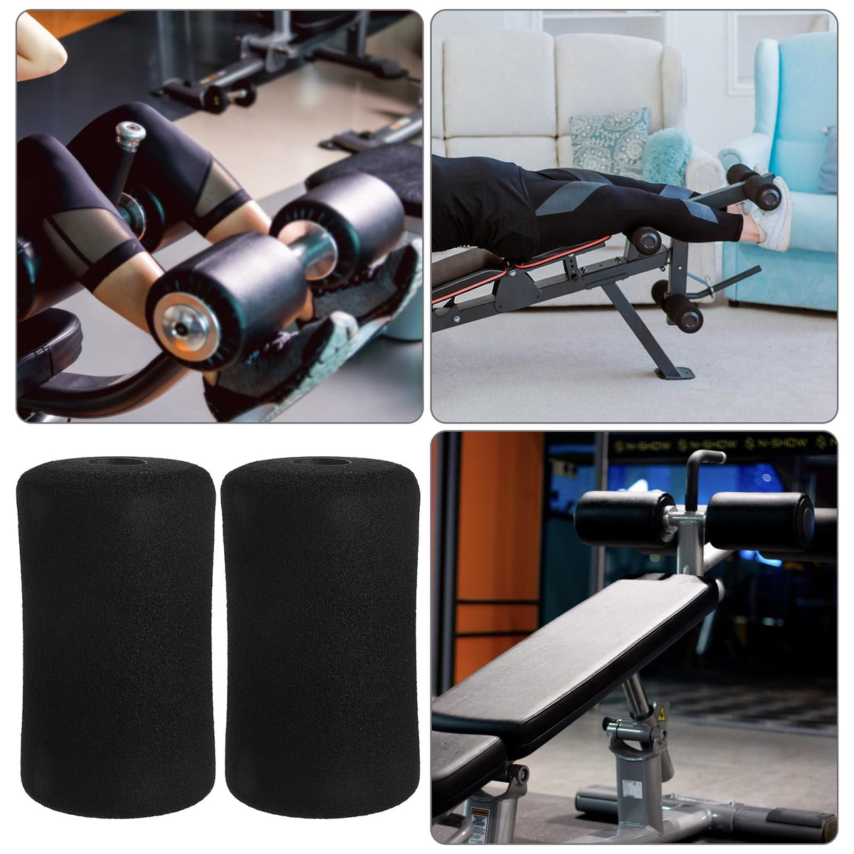 POPETPOP 4 Pcs Foot Foam Pads Rollers Replacement: Foam Foot Pad Rollers Tube Cover, Gym Replacement for Weight Bench, Leg Extension, Exercise Machine (Black)