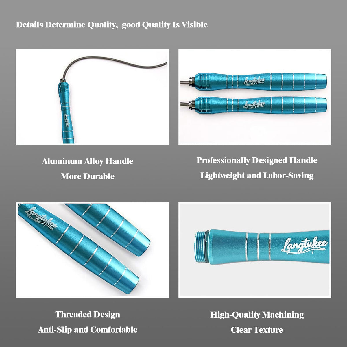 LANGETUKEE Speed Jump Rope - Professional Aluminum Alloy Skipping Rope with 360° Bearings - Adjustable 4mm Steel Cable for Double Unders, Boxing, MMA, HIIT & Cardio Training - Anti-Slip Grip