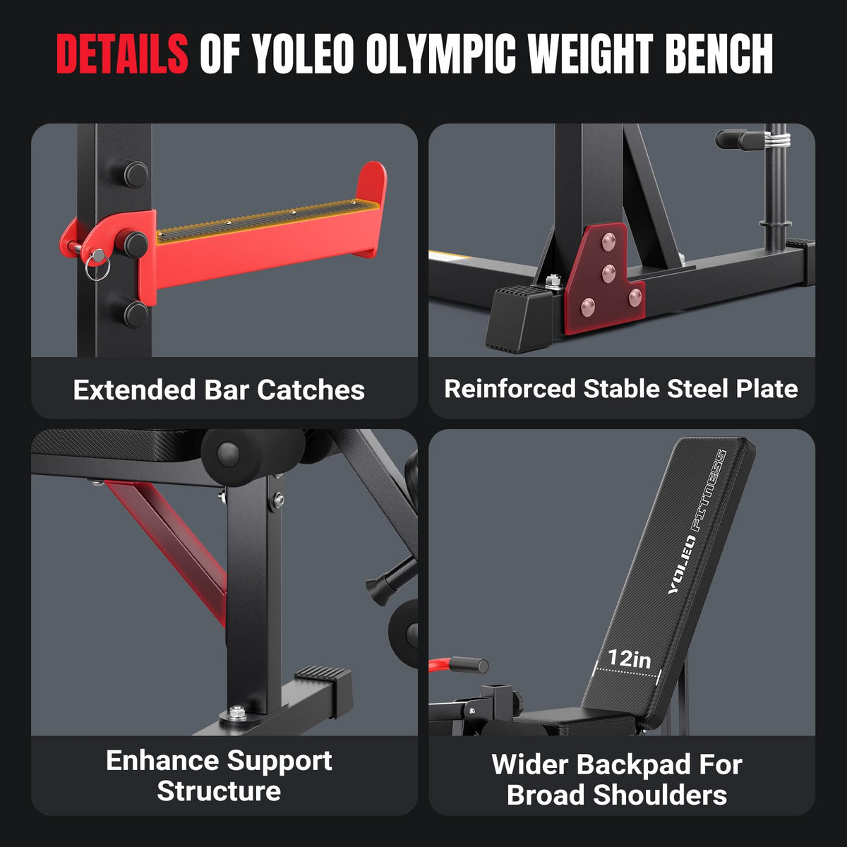 Yoleo 1980LBS Weight Bench with Rack - Bench Press Set, Leg Extension, Preacher Curl & Flat/Incline/Decline Full Body Workout Bench, Adjustable Olympic Weight Benches for Home Gym(47.44IN WIDE GRIP)