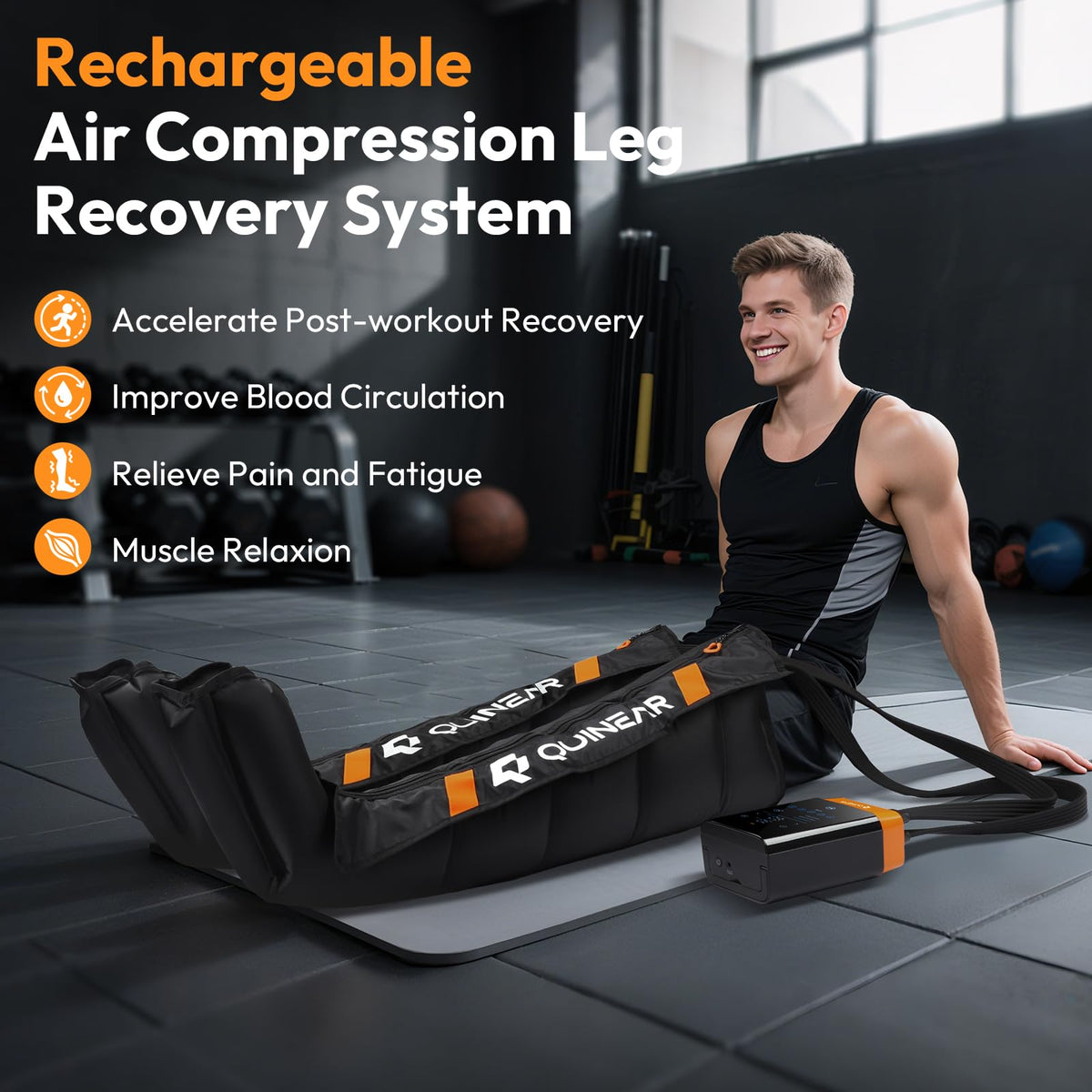 QUINEAR Cordless Leg Recovery System with 5-Zone Air Compression, Leg Massager for Circulation with 11 Levels & 3 Modes, Compression Boots for Athletes, Officer, Elderly(Medium)