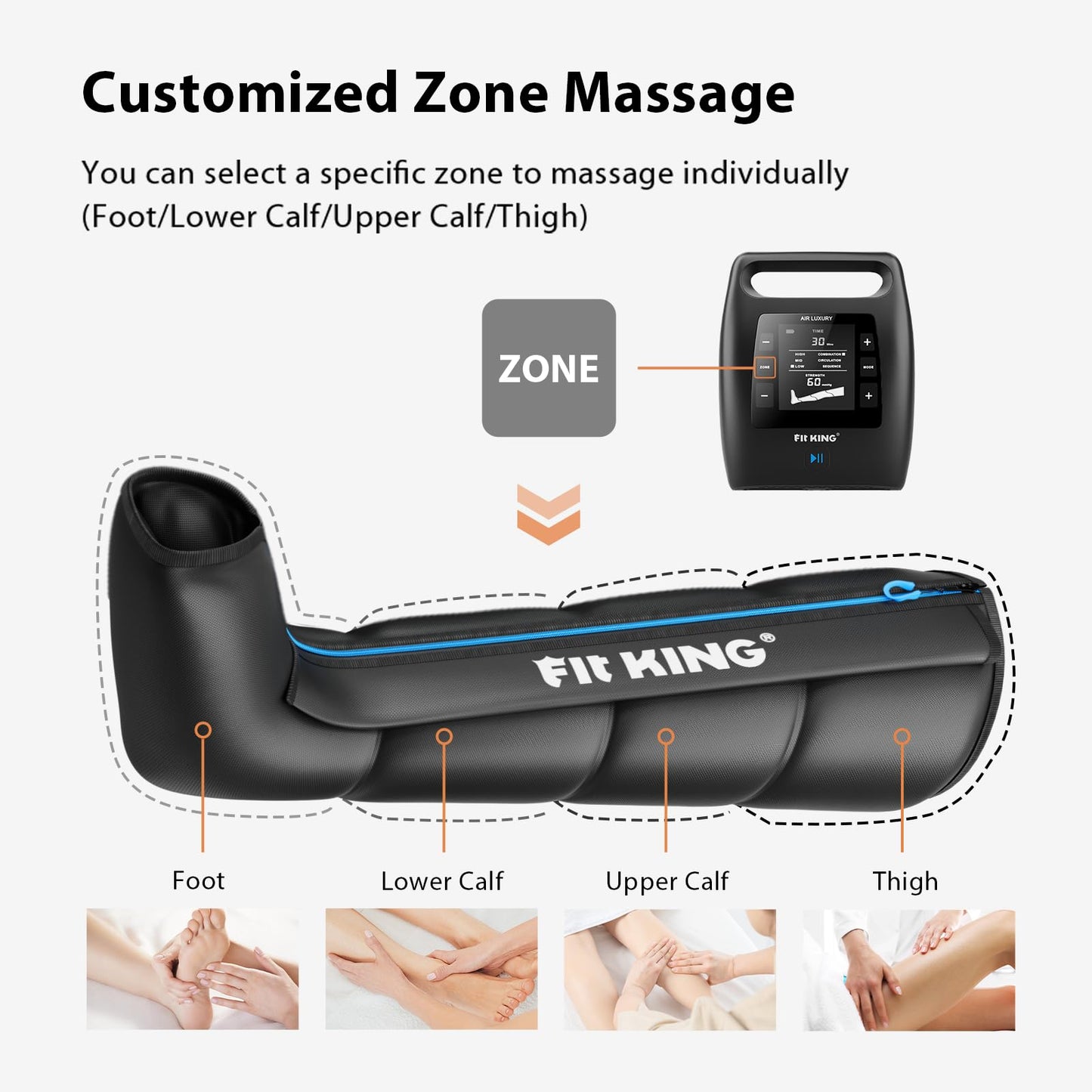 FIT KING Air Compression Recovery System, Cordless Full Leg Massager with Dynamic Pressure, Fast Recovery for Athletes (Medium)
