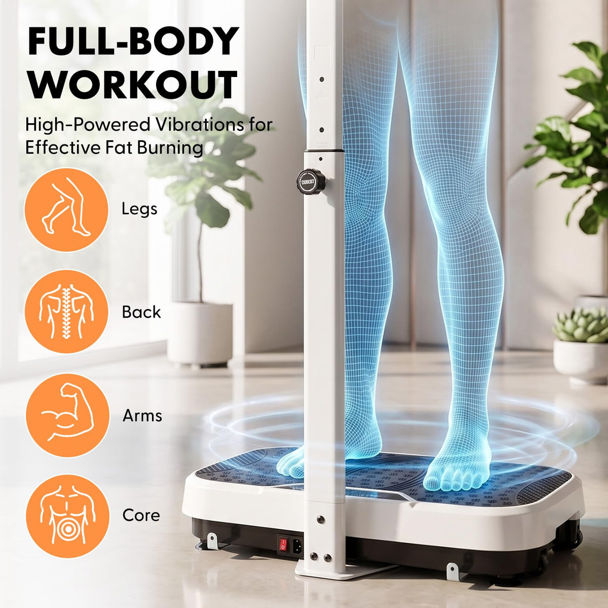 Hurtle Vibration Plate Exercise Machine, Portable Vibration Plate with Handles and 1-99 Speed Levels, 10 Preset Programs, Quiet Low-Impact Home Fitness Platform with Remote Control, White