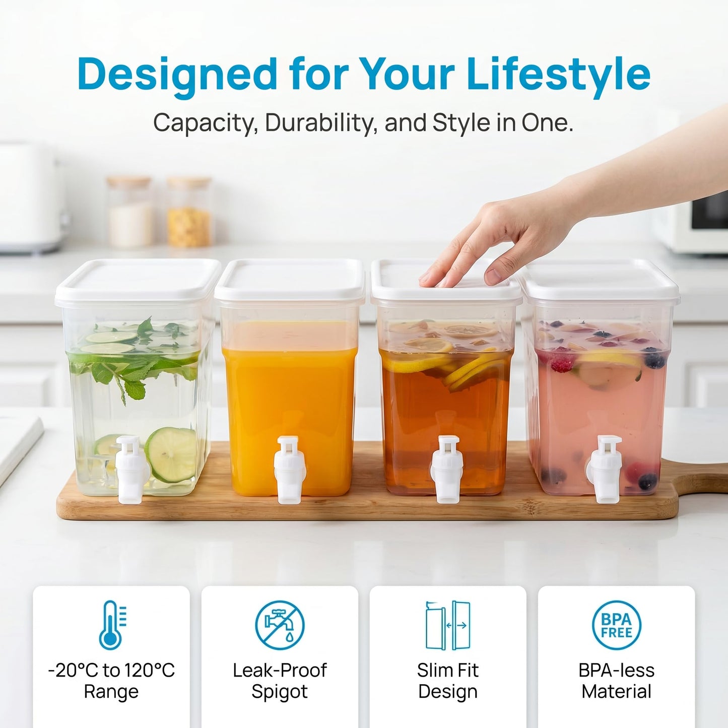 BEWBBAT 6 Pack 1.3 Gallon Fridge Drink Beverage Dispenser with Spigot, Leak-Proof Plastic Water Container Ice Juice Dispenser with Spigot for Party Daily Use