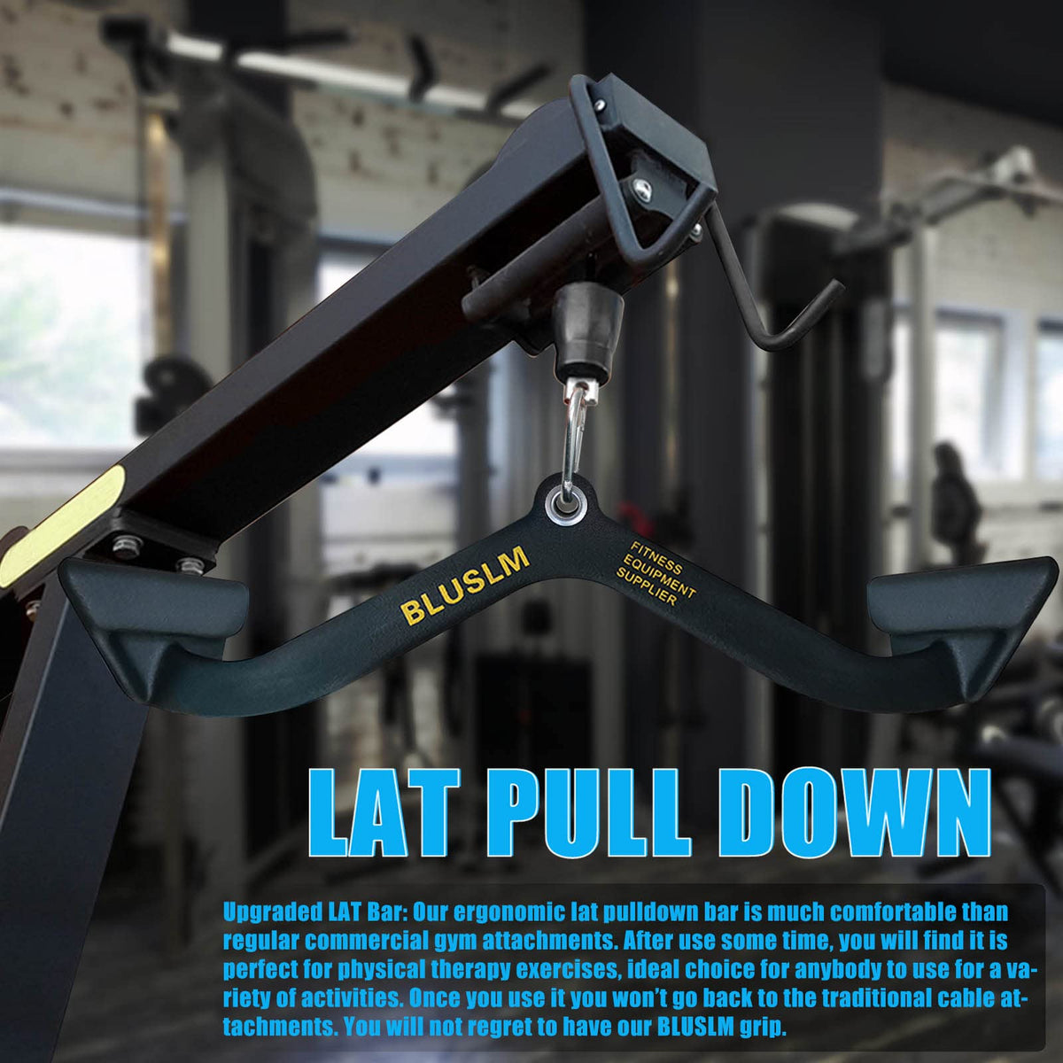 BLUSLM LAT Pull Down Bar for Cable Machine, LAT Pulldown Attachments T-bar V-bar Cable Attachment for Gym, Back Tricep Strength Training Handle