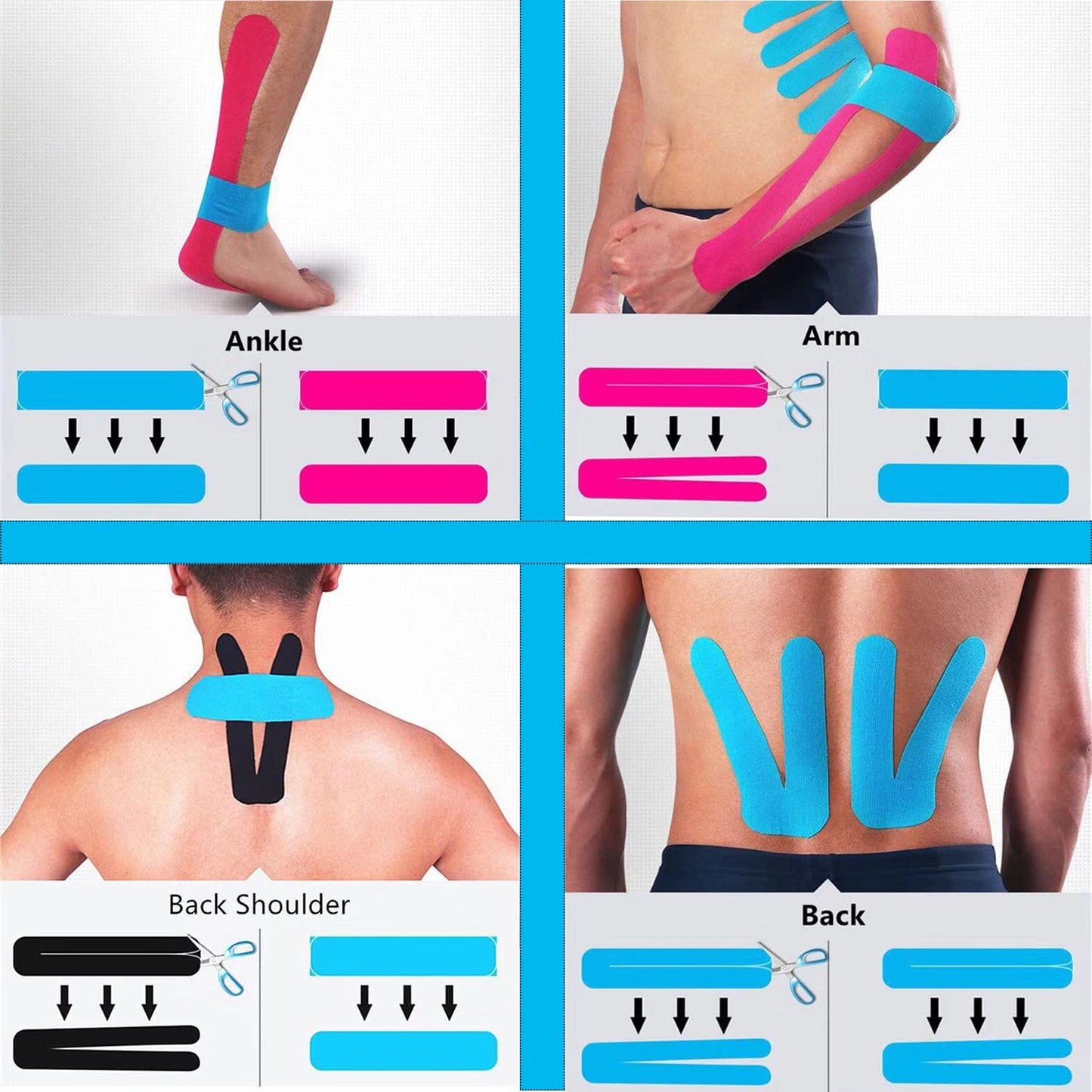 Kinesiology Tape Precut Strips Pro Athletic (3 Rolls,60 Strips) Original Cotton Waterproof Breathable Latex Free Tape for Muscle Pain Relief and Joint Support Elastic Sports Activities Tapes (Mix)