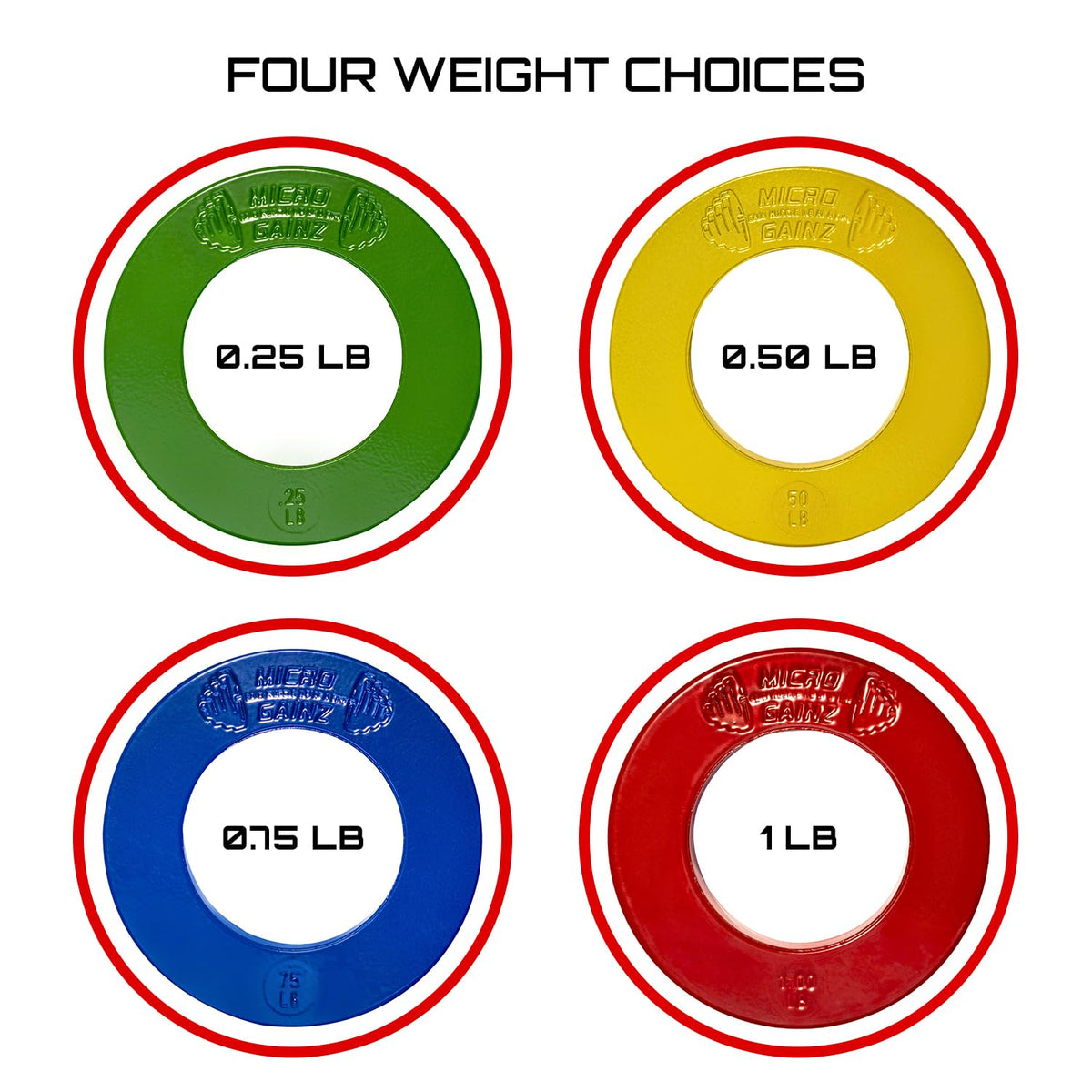 Micro Gainz Calibrated Fractional Weight Plates Set, 8 Piece Olympic Weight Plates Set with Bag, Designed for Olympic Barbells for Strength Training and Micro Loading, Made in USA (Multi-Color)