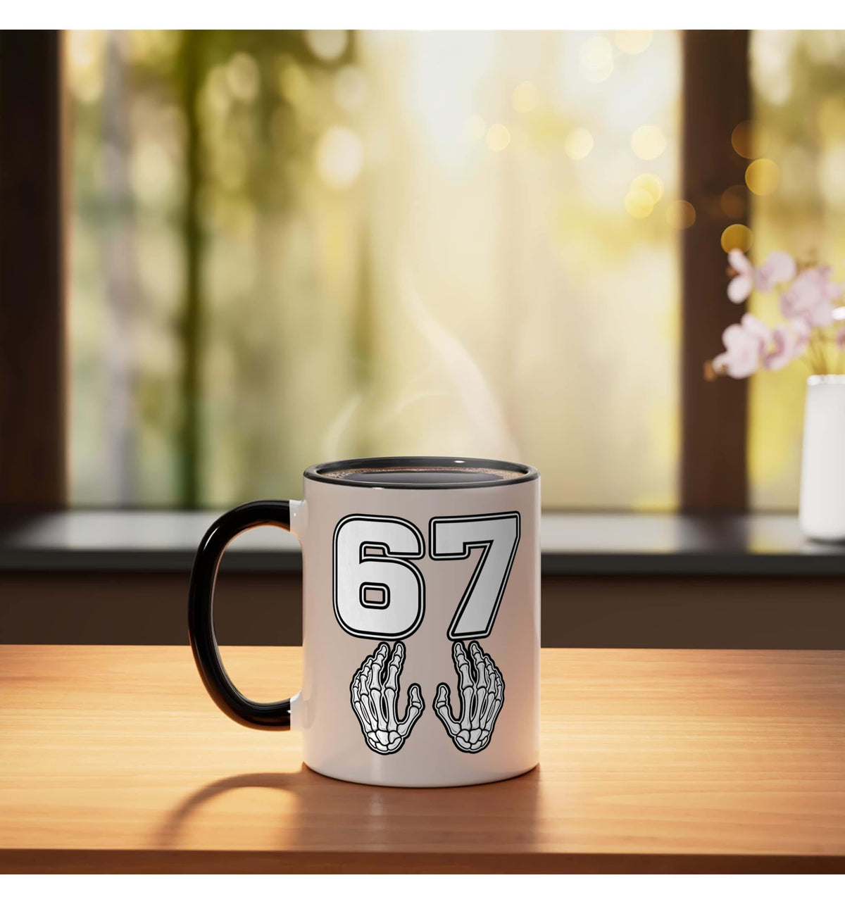 Halloween Number 67 Skeleton Hands Matching Costume Men Ceramic Mug, Black/White