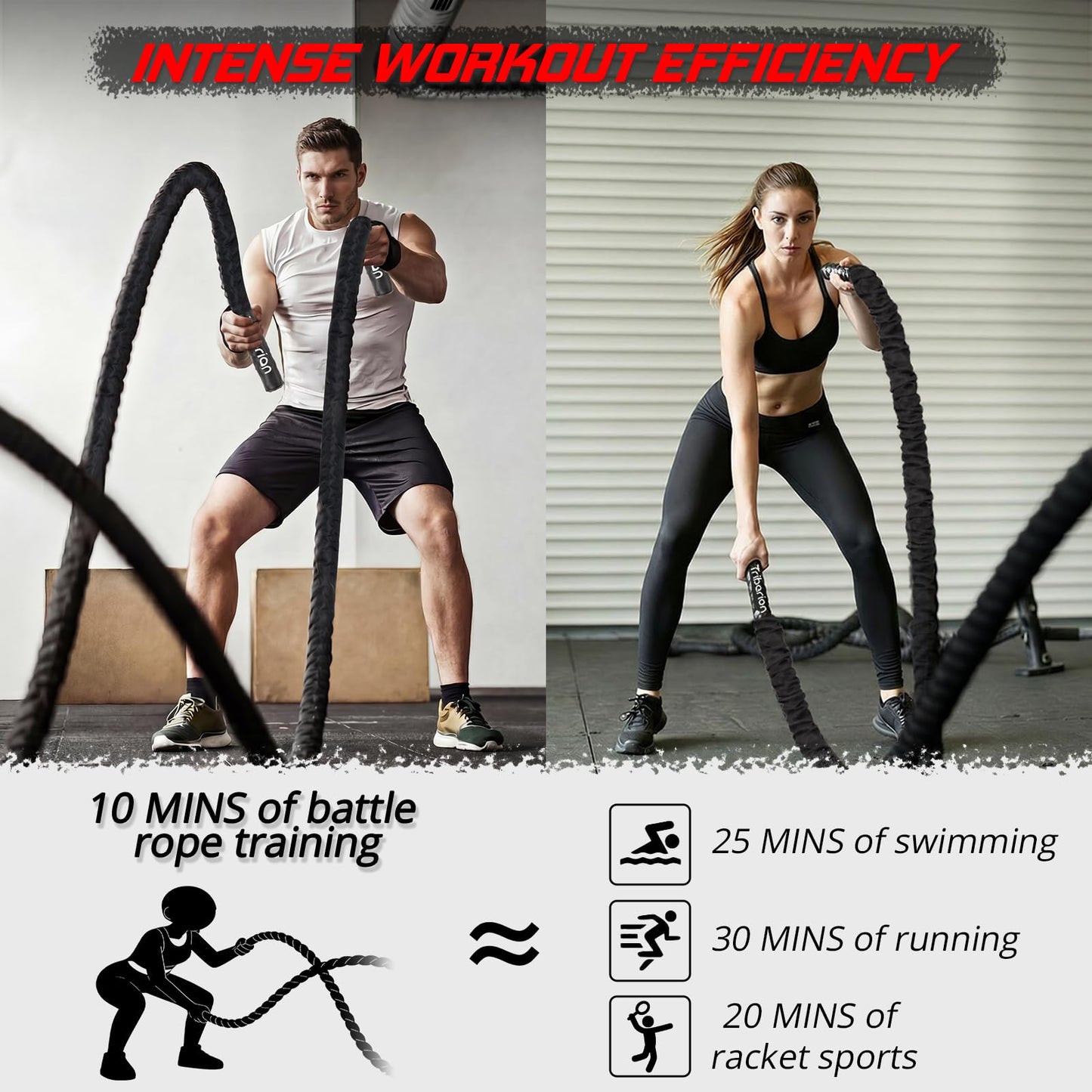 Battle Rope For Home Gym Workout - 1.26 Inch 30ft Heavy Weighted Training Exercise Ropes Fitness Equipment With Sleeve And Anchor Strap Kit For Outdoor Working Out
