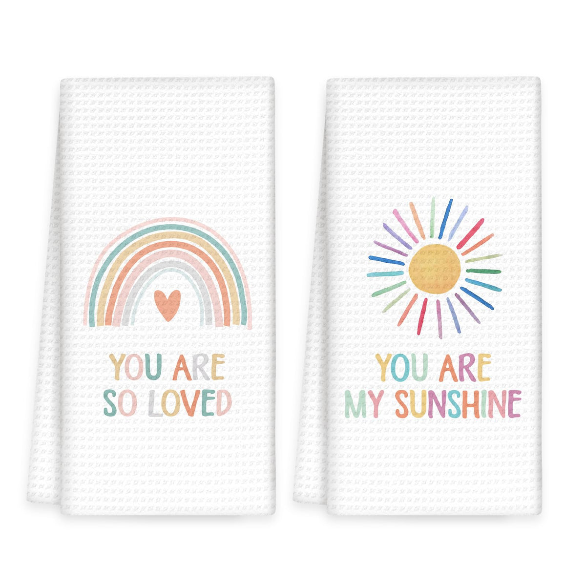 OINDADE Boho Rainbow Kids Hand Towels Set of 2 - Kids Bathroom Decor Hand Towels, You are My Sunshine Dish Tea Towel for Nursery Kitchen Bathroom, Rainbow HandTowels for BathroomDecor, 16x24In