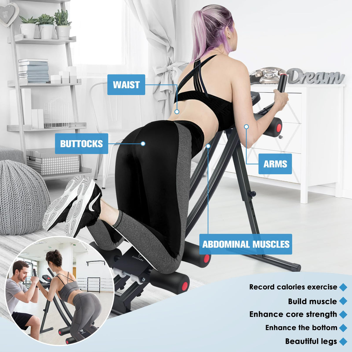 Fitnzoby Abdominal Trainers, Adjustable AB Machine at Home or Gym for Core Strength Training, Ab Cruncher Foldable Fitness Gear for Men and Women Exercise &Workout