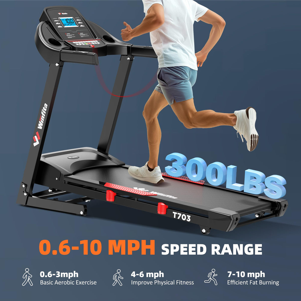 Winfita 4.0 HP Folding Treadmill with 15% Auto Incline (8.5°), 10 MPH Speed, 300 lb Capacity, 50" x 18" Belt, App Connectivity, Pause Function, 64 Preset Programs, BMI Detector for Home Use