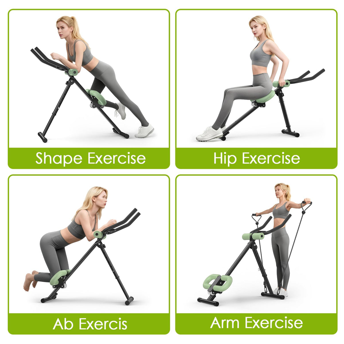 4 in 1 ab machine for stomach workout, adjustable ab trainer machine with LCD Monitor, Foldable ab workout machine With Knee and Back Protection, Load Capacity 400 LBS, Unisex, Green