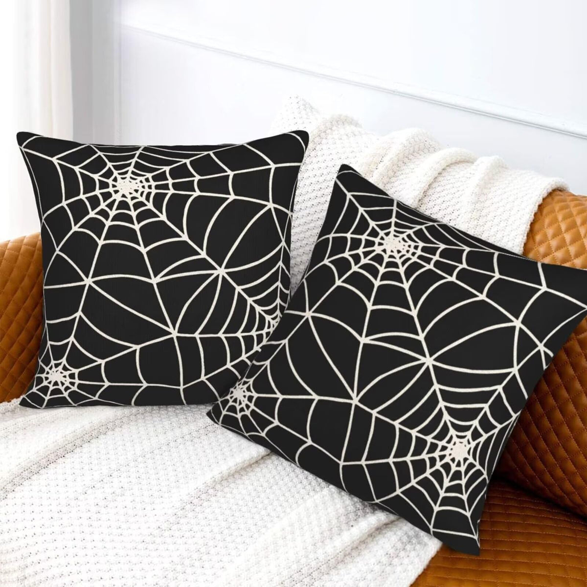 Sunshineyan Halloween Pillow Covers 20 x 20 Set of 2, Black Spiderweb Decorative Throw Pillow Covers Holiday Farmhouse Outdoor Pillowcase for Couch Sofa Home Decor