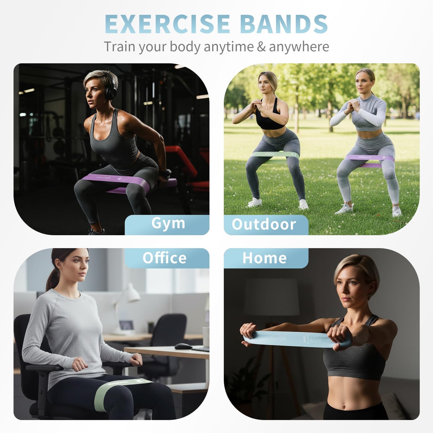 Abssoobb Silicone Resistance Loop Bands Latex-Free No-Slip Glute Booty Bands 2-Pack for Physical Therapy, Post-Op, Yoga, Pilates, Workout & Stretching