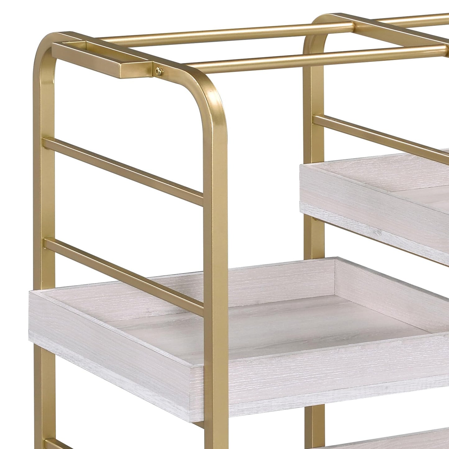 GOLGAILY 34" W x 17" D x 38" H Gold & White Washed Finish Serving Cart with 3 Open Compartments and Adjustable Trays