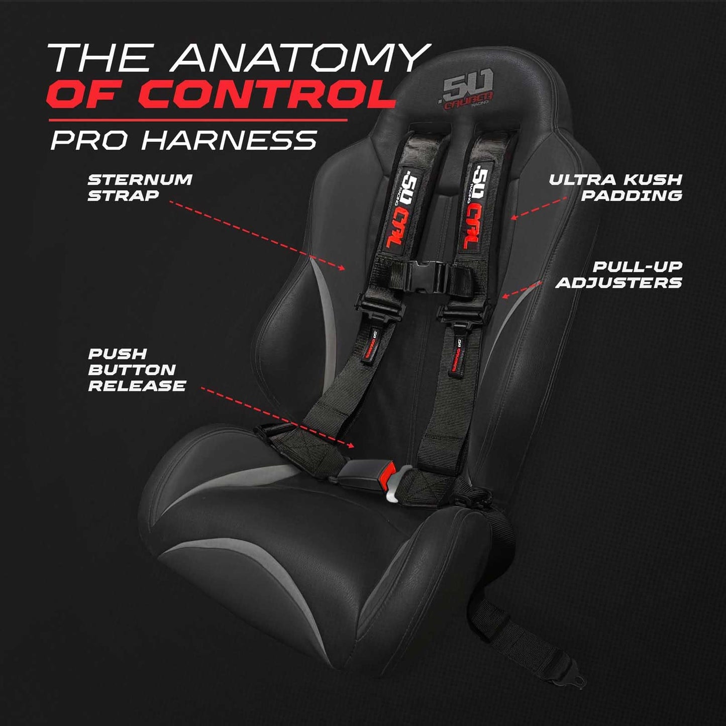 1pc 4 Point Harness for Bucket Seat, Push Release, 10 Color Options, Racing Harness, Race Car, Off Road, UTV, RZR (Black, 2 inch) [6030]