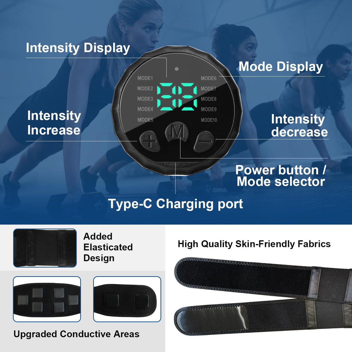 Ab Stimulator Muscle Toner，Abs Muscle Stimulator Abdominal Toning Fitness Belt for Men and Women Black