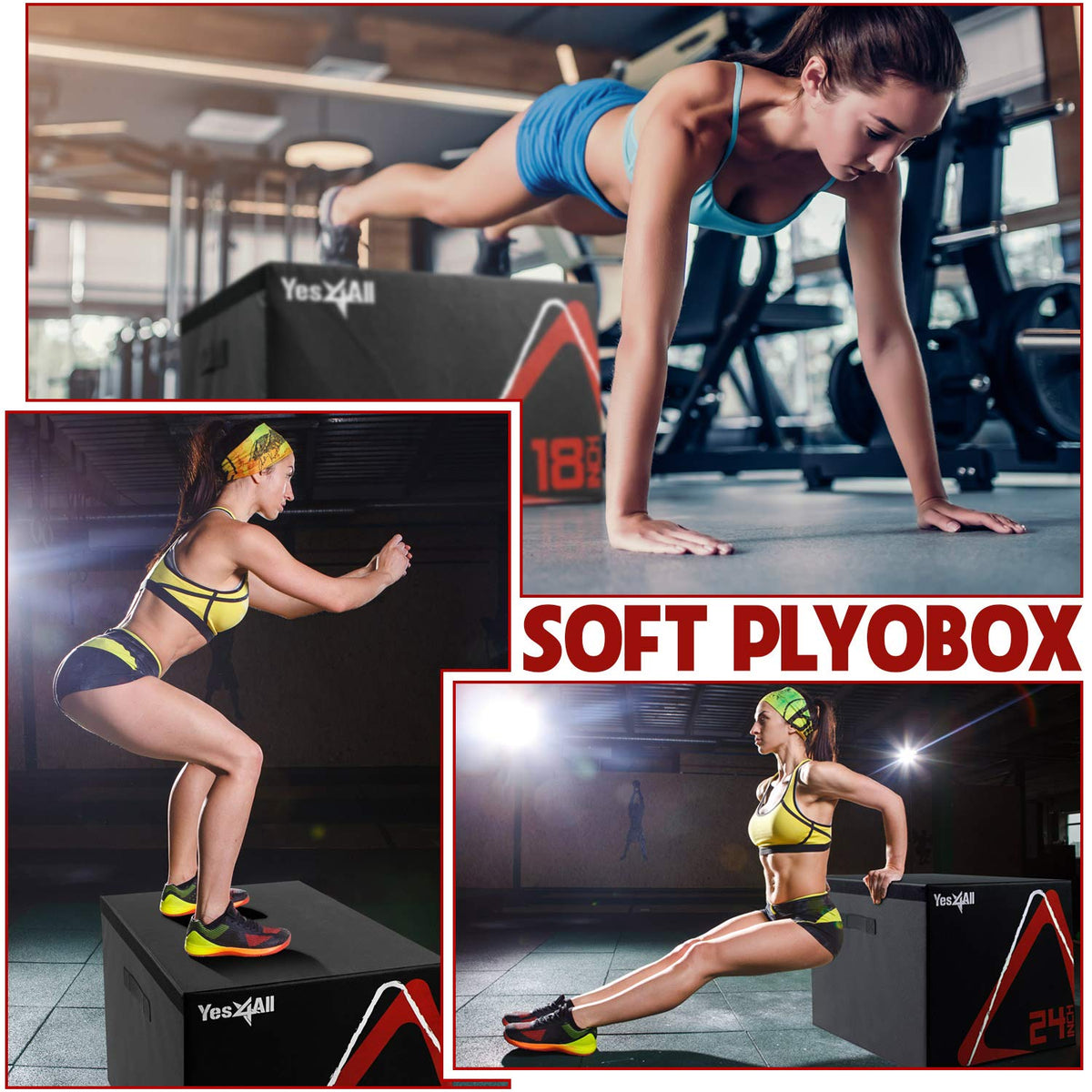 Yes4All Adjustable Soft Plyo Box – Available in 6, 12, 18 and 24-inch Box Sizes (K. Black - 12" + 24")