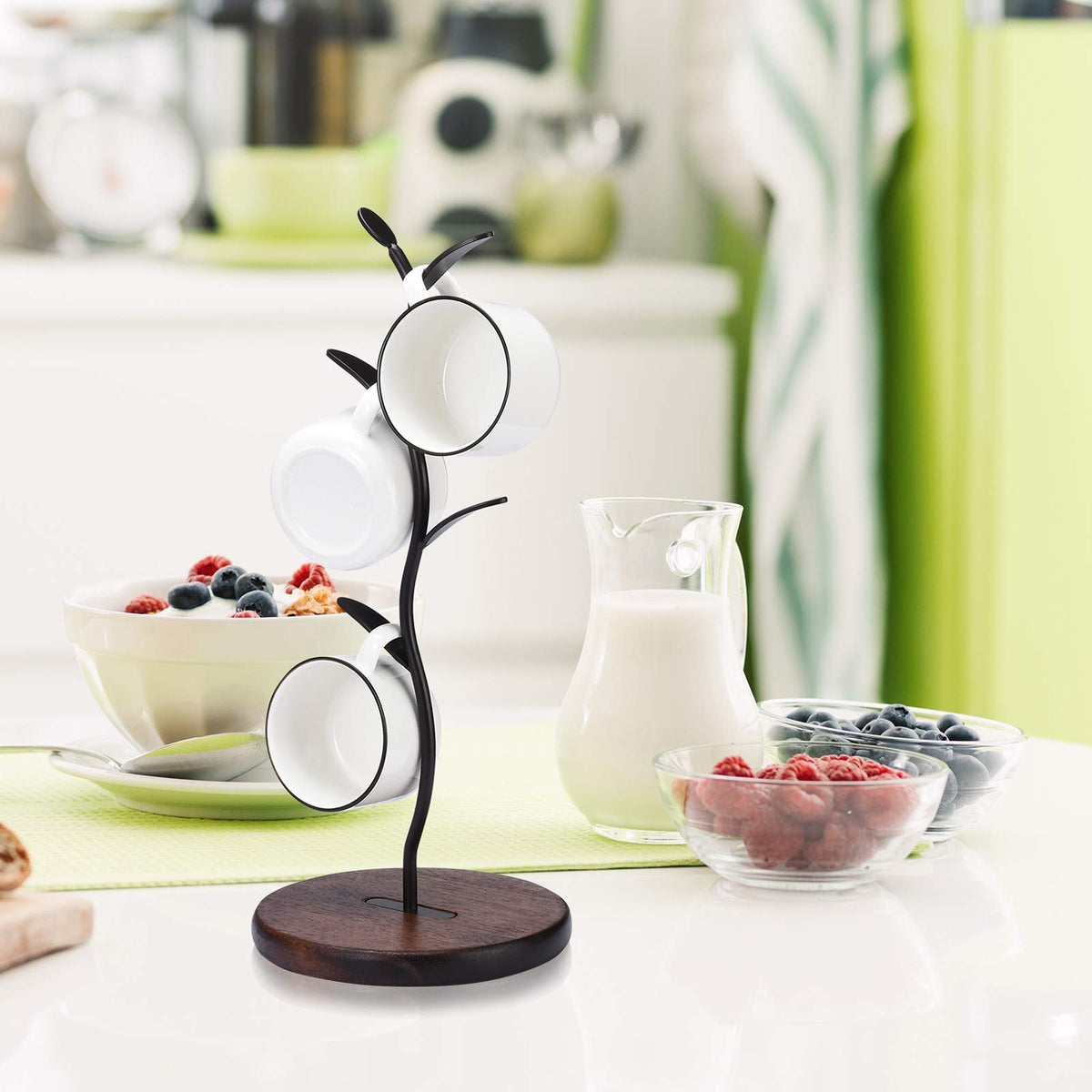 ALLCENER Mug Holder, Countertop Mug Tree, Coffee Mugs & Tea Cup Storage Rack, Coffee Counter Bar Accessory & Kitchen Organizer, Black (single row)