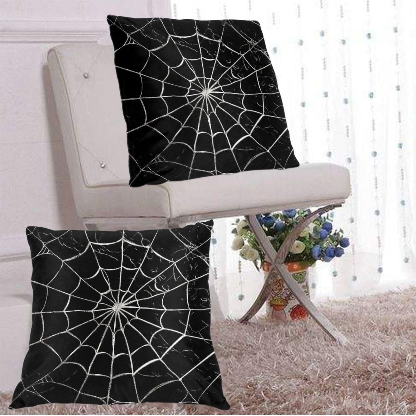Jbofyee Black and White Spider Web Throw Pillow Cover 20x20 Inch Halloween Spiderweb Decorative Pillow Cases Soft Throw Pillows for Living Room Bedroom Sofa Couch Cushion Cover Set of 2