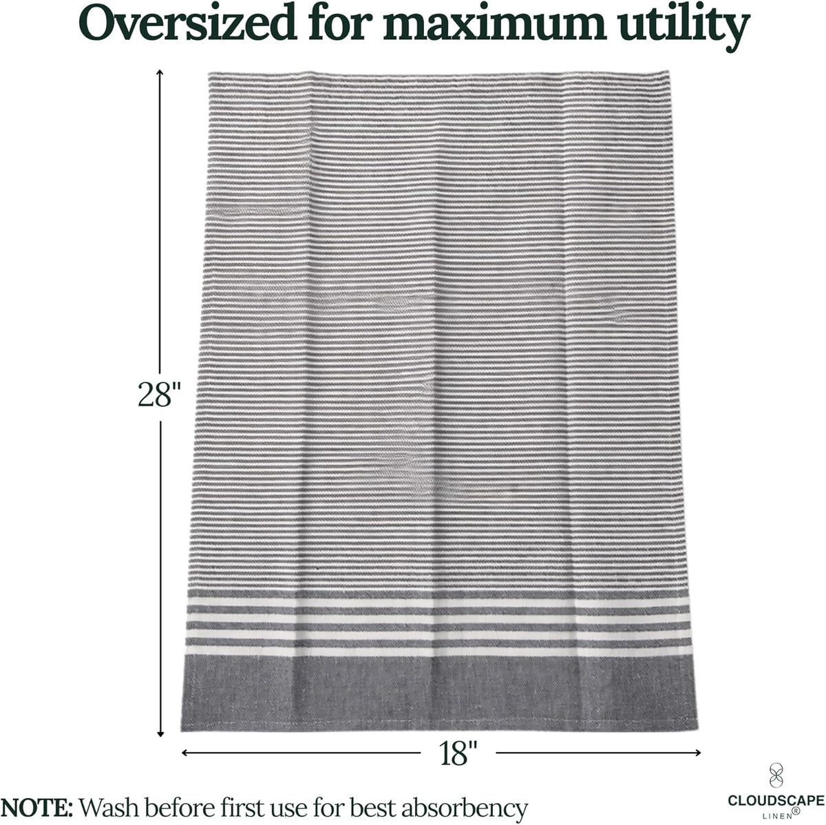 CLOUDSCAPE Kitchen Towels, Set of 12, Premium Cotton Dish Towels for Kitchen, 18" x 28" Oversized Hand Towel, Quick Absorbent & Drying Tea Towel with Hanging Loop - Grey