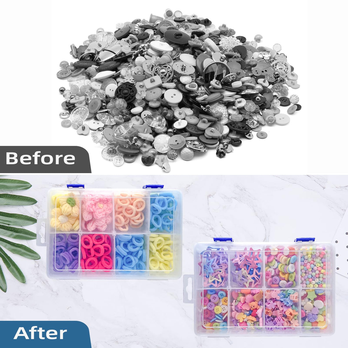 ECBEITF 2 Pcs 8 Grids Clear Plastic Storage Box with Adjustable Dividers, Stackable 8 Compartments Small Organiser Box Container for Accessories Beads Jewelry Earring Tool, 7.48×5.23×1.8 Inches