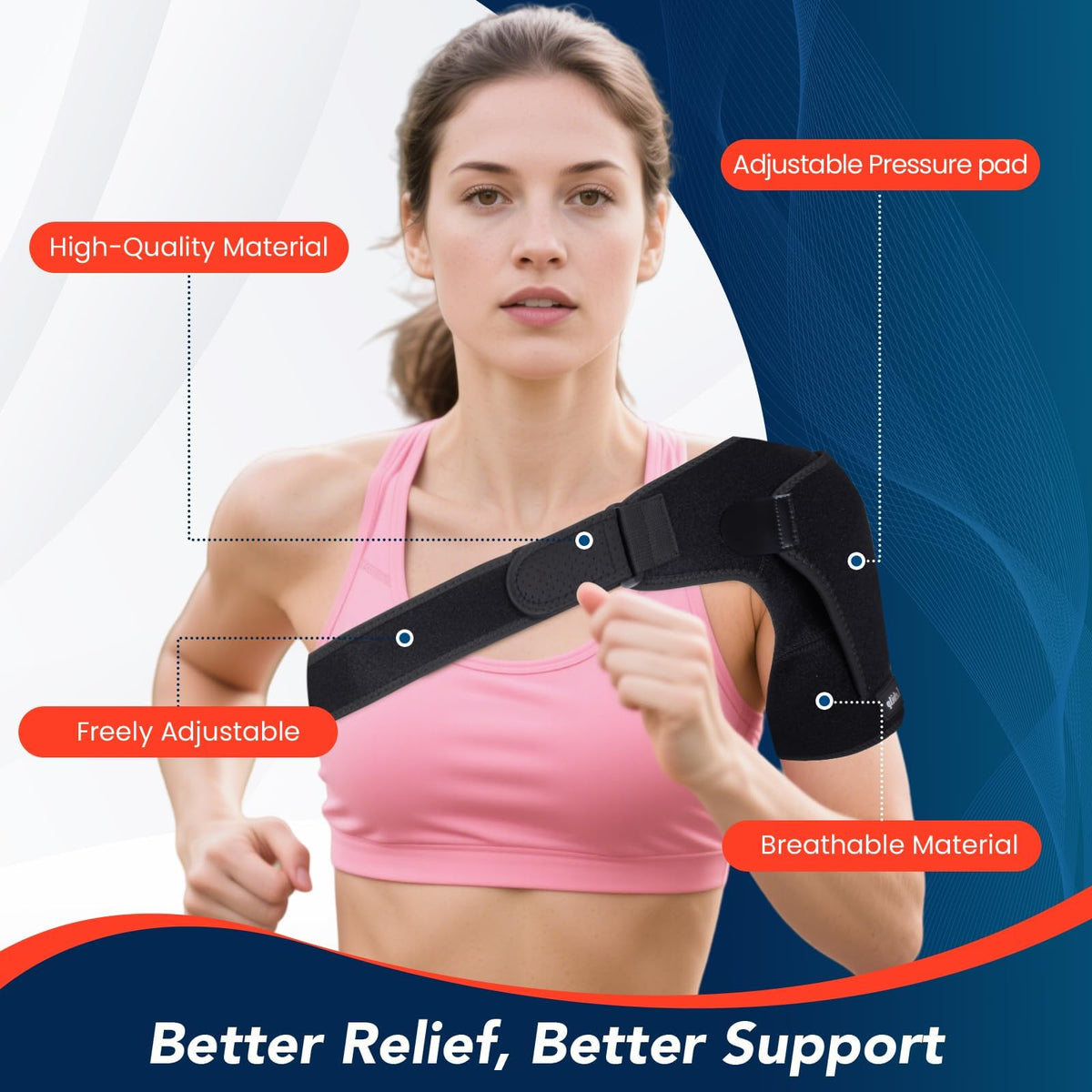 Lebilp Shoulder Brace with Adjustable Compression Sleeve Rotator Cuff Support & Arm Sling, Hot/Cold Pack Compatible, Breathable Stabilizer for Pain Relief, Fits Left/Right Arm, Men & Women (Large)