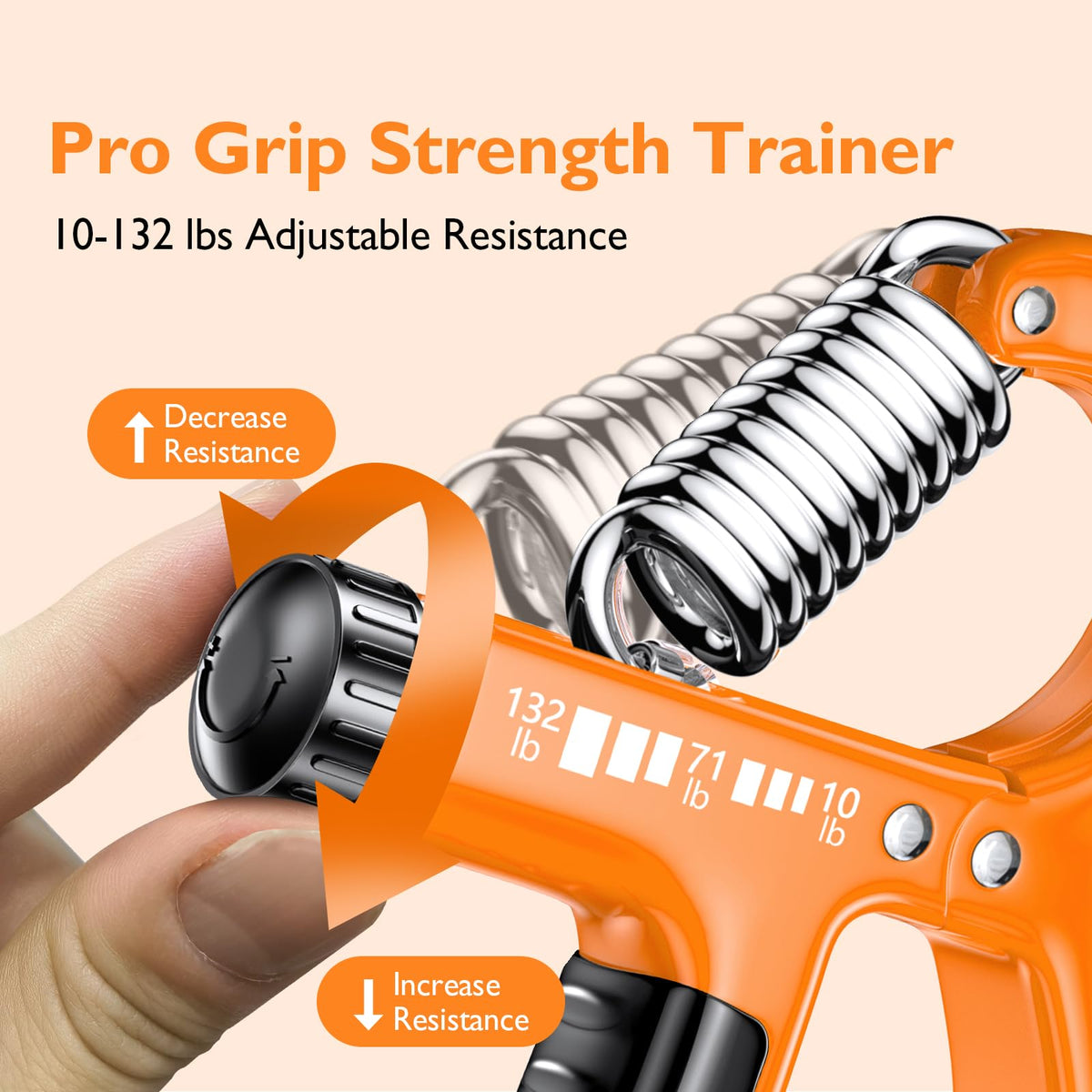 FitBeast Grip Strengthener Forearm Strengthener, Adjustable Hand Grip for Strength Training & Rehabilitation, 10-132 lbs Resistance, Ideal for Athletes and Physical Therapy (1 Piece Orange)