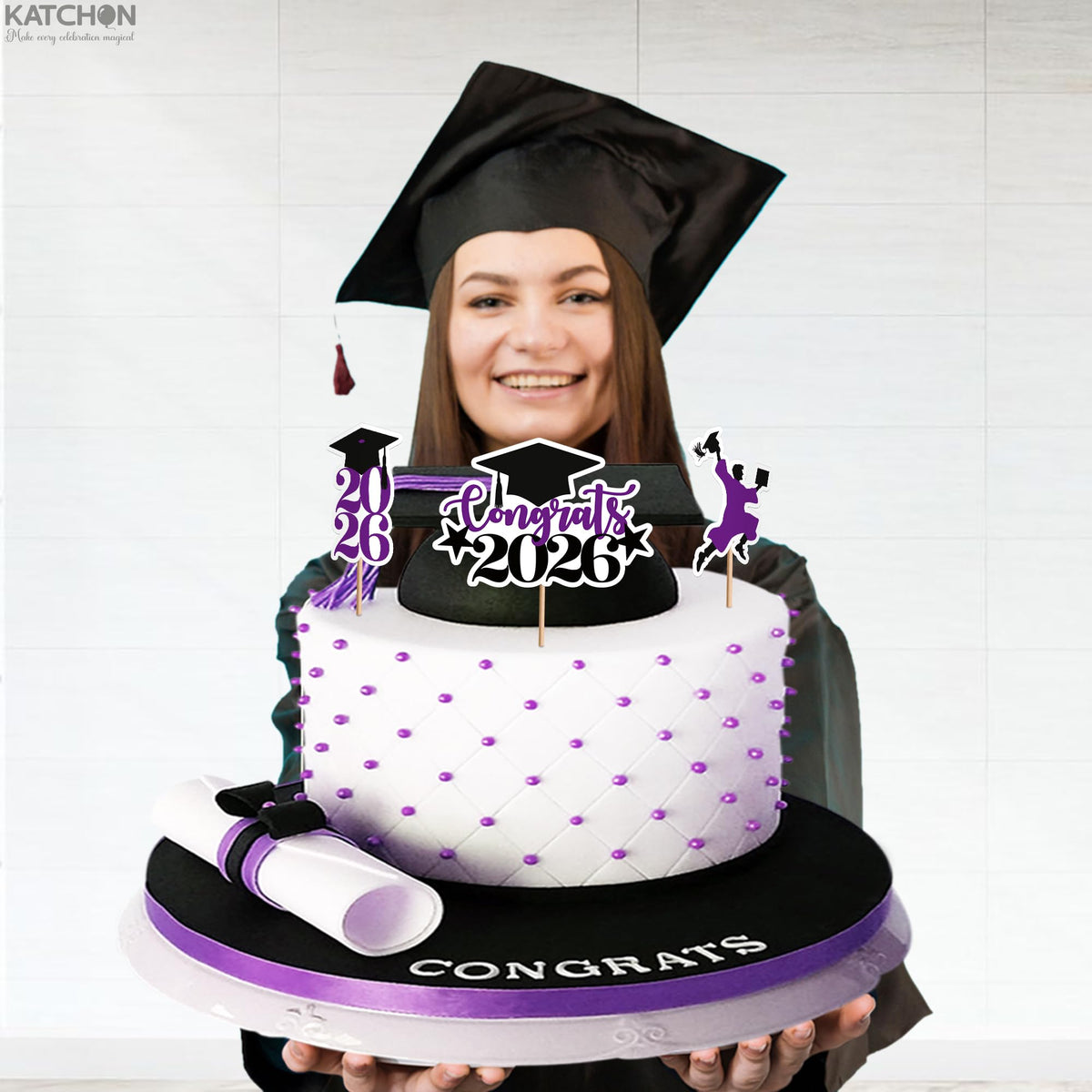 Graduation Decorations 2026 | Purple and Black Graduation Cake Topper 2026 - Pack of 36 | Graduation Cupcake Toppers 2026 for Graduation Decorations 2026, Dessert Toppers Grad, KatchOn