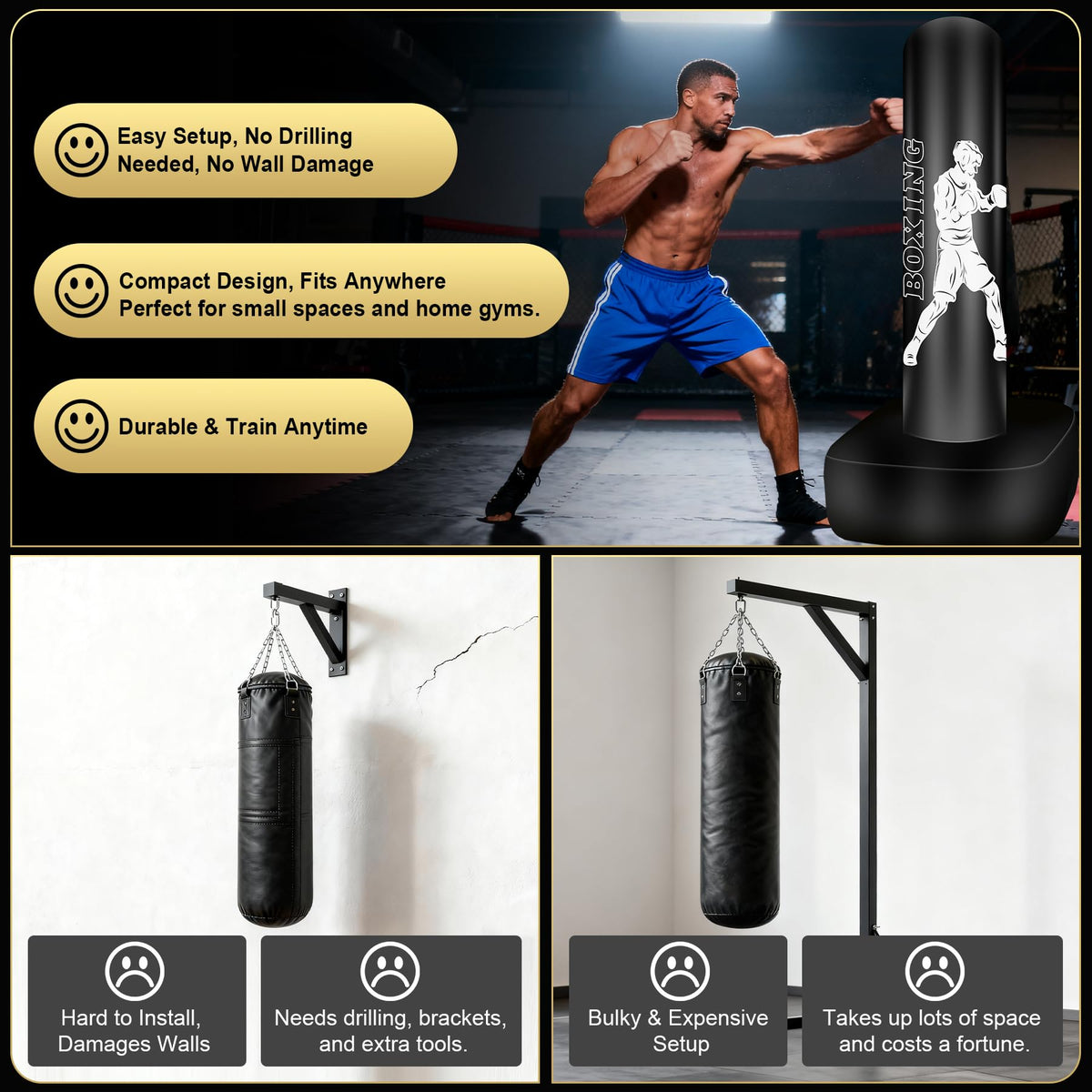 Vobab Freestanding Punching Bag with Stand for Adults Teens, Heavy Boxing Bag, 70" Boxing Equipment Bag Kickboxing Bag, Women Men Heavy Bag for Beginners Muay Thai MMA Training Fitness