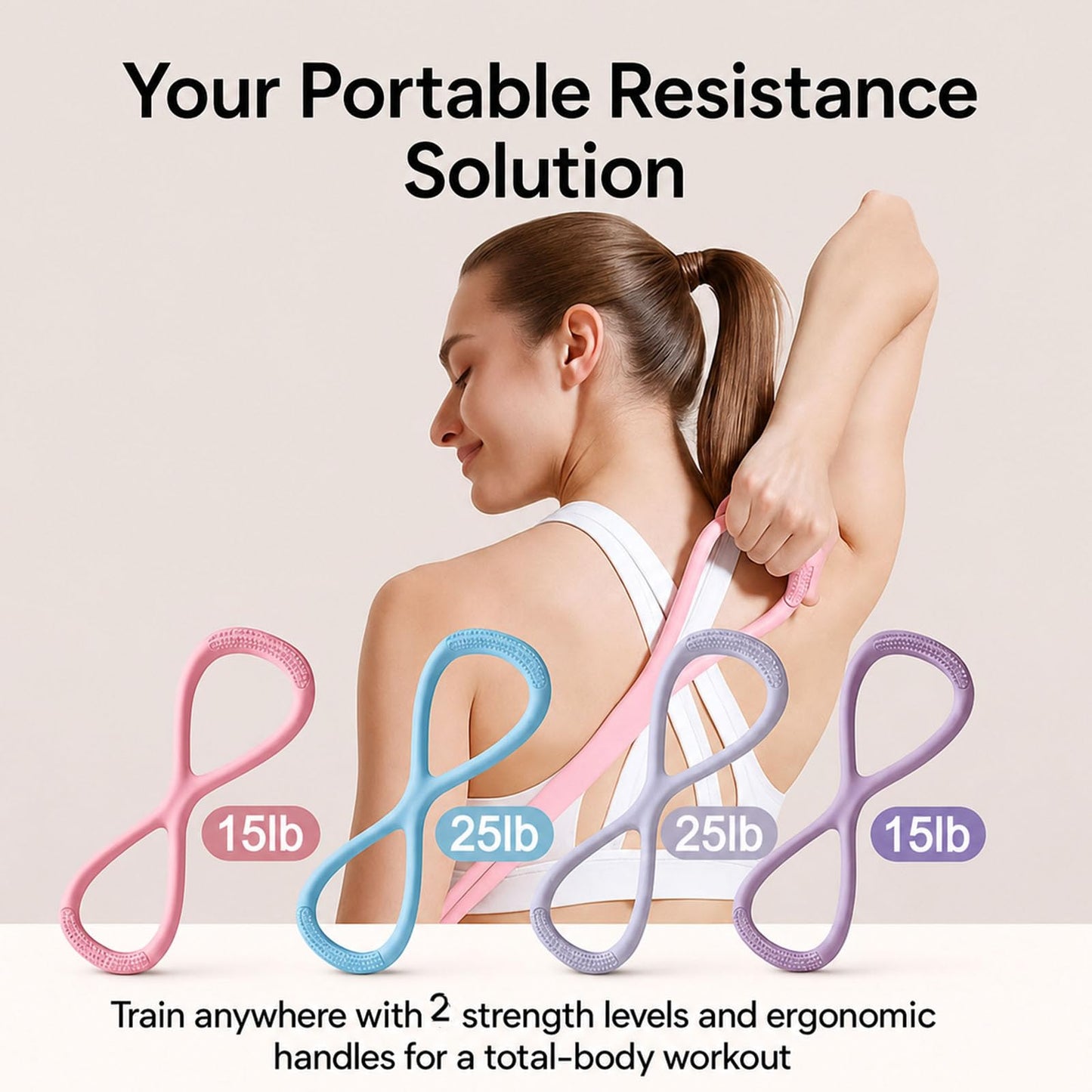 JYTIYUWA Resistance Bands with Handles,Figure 8 Resistance Band Elastic Fitness Bands Exercise Band for Home Yoga Gym Workout Purple 15LB